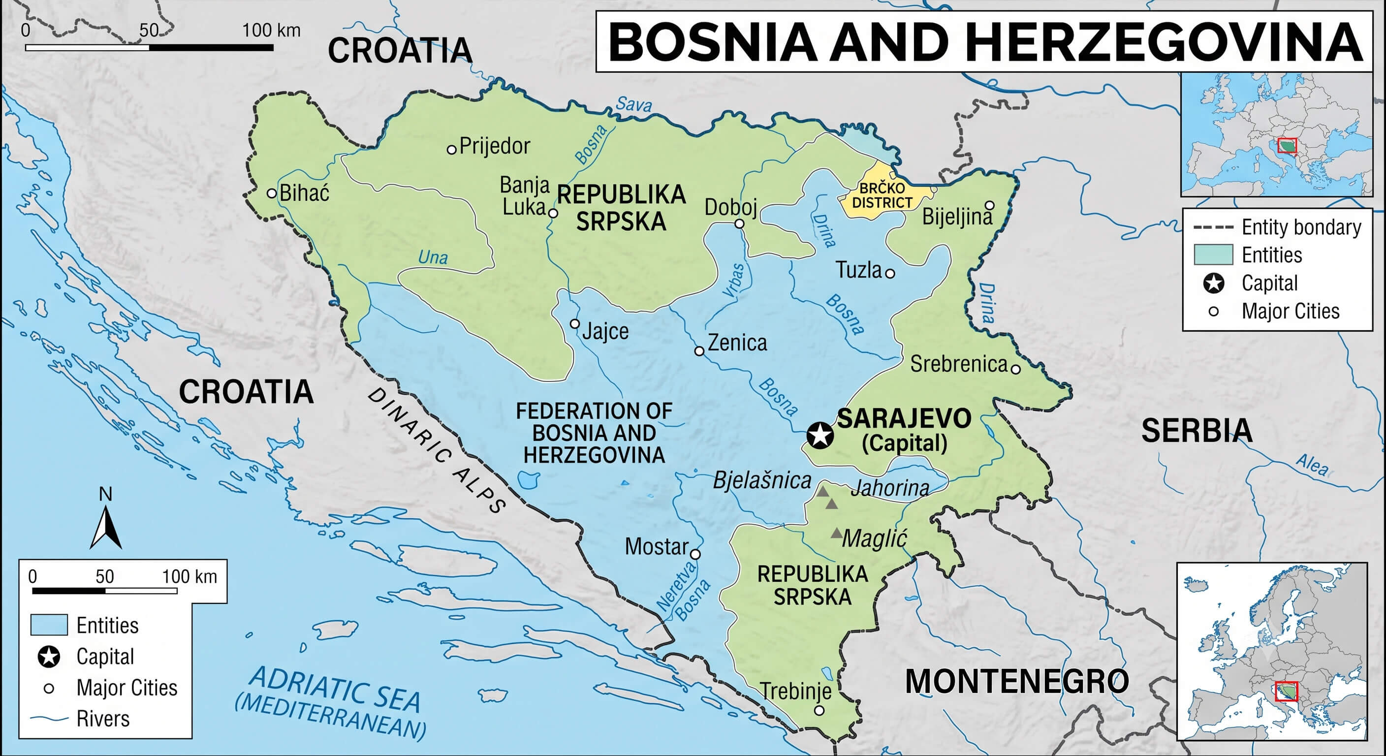 Bosnia and Herzegovina political map