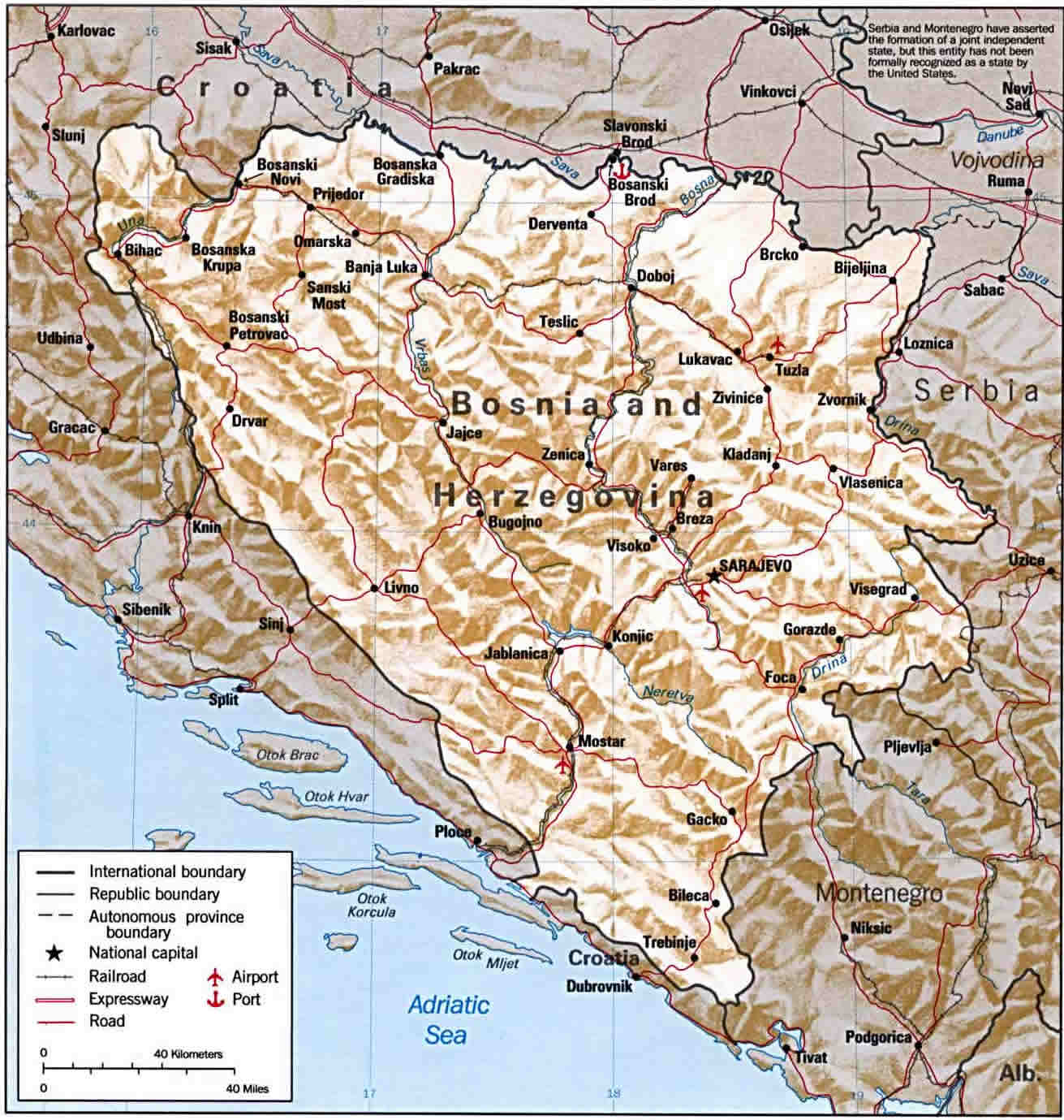 Bosnia and Herzegovina relief map