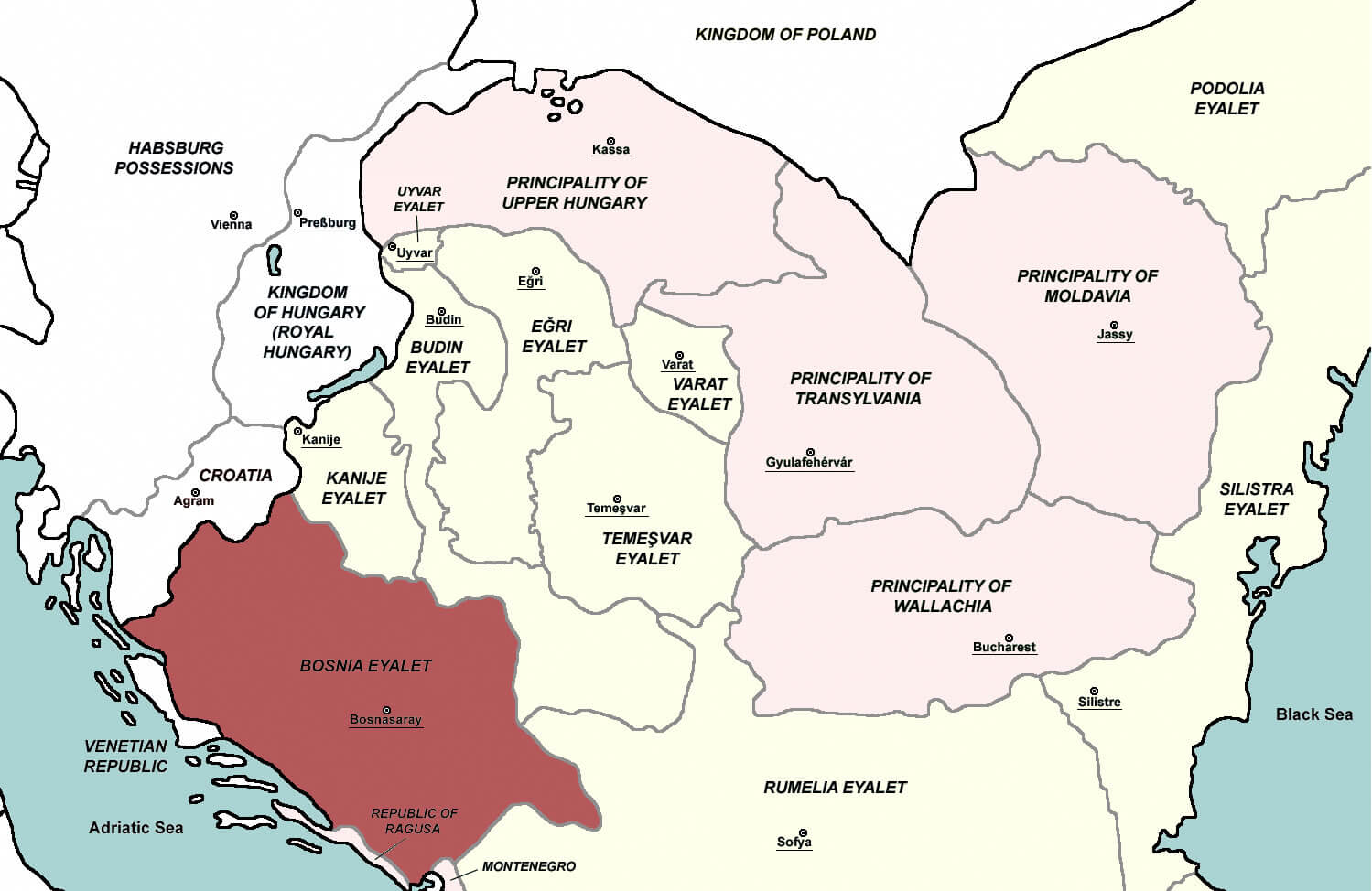 Bosnia eyalet central Europe 1683 map