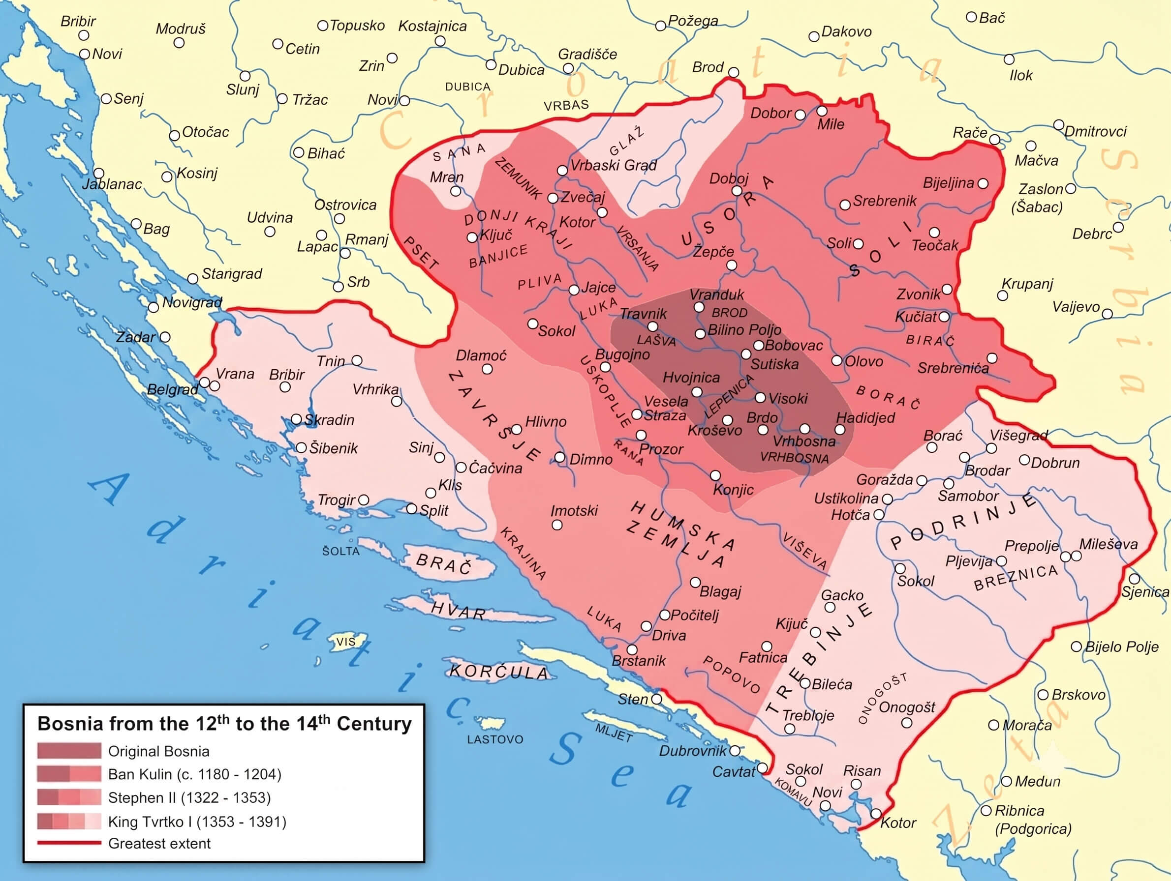 Medieval Bosnian state expansion map