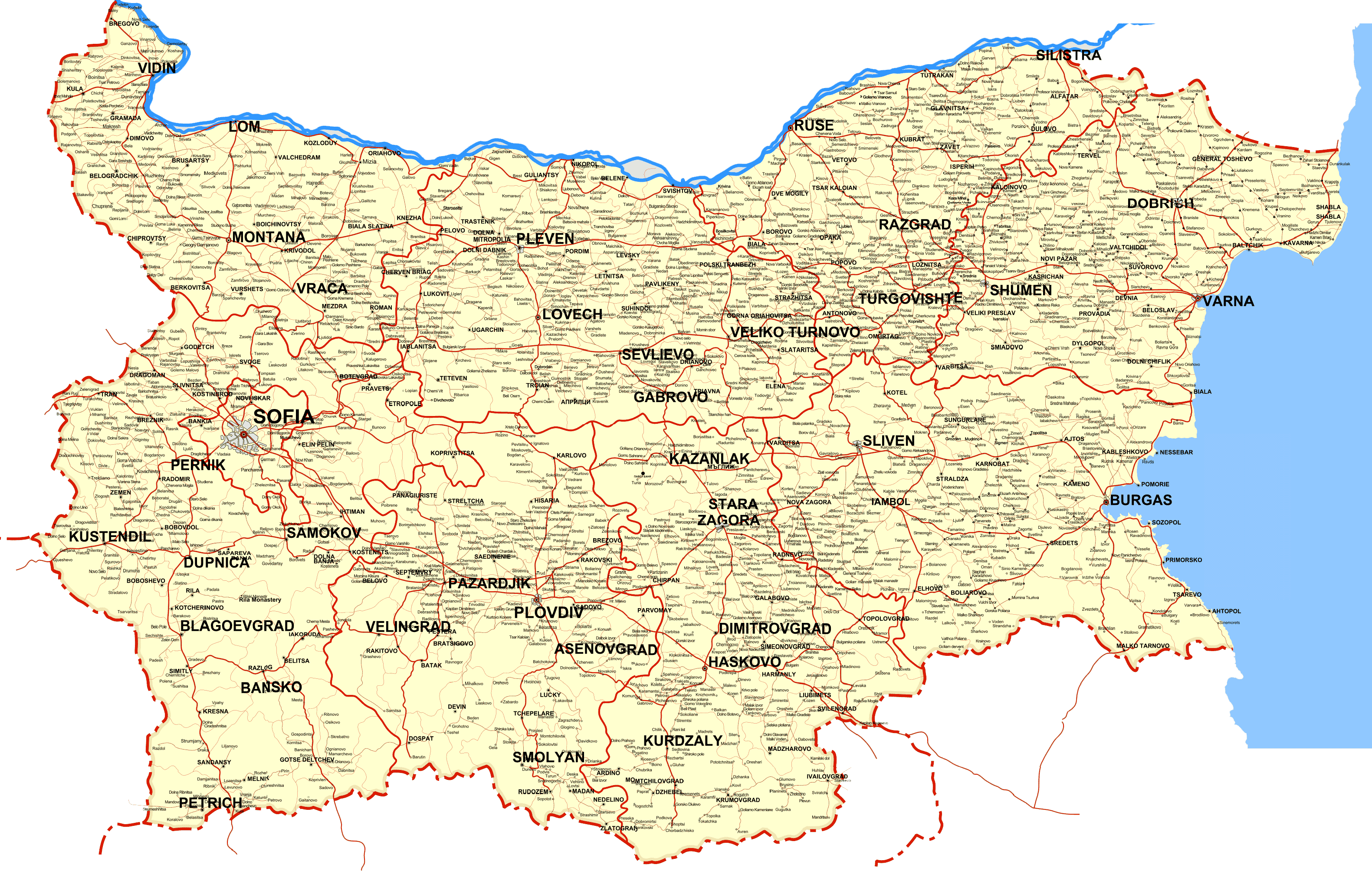 Bulgaria detailed road map