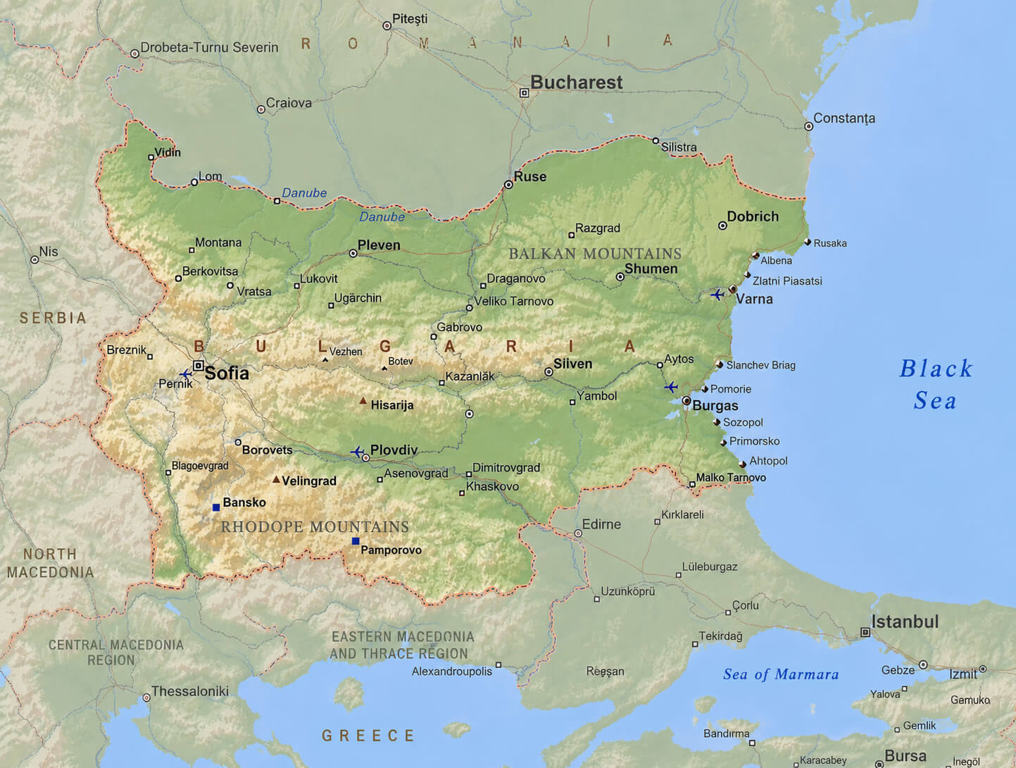 Bulgaria physical map
