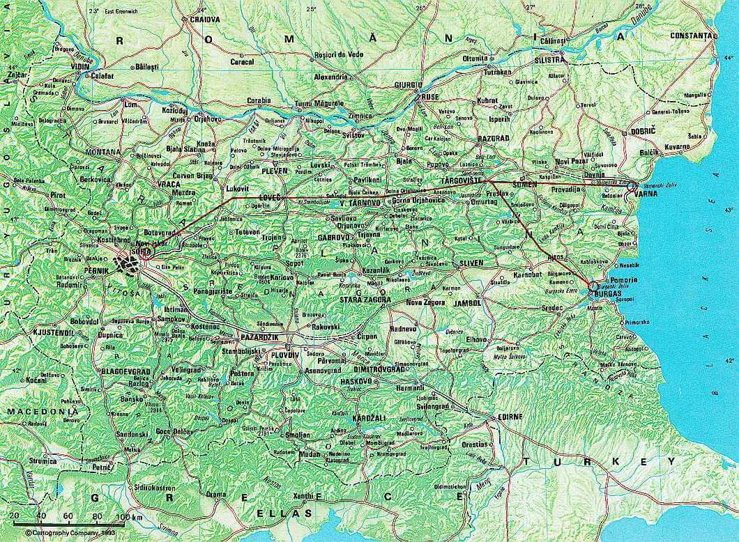 Bulgaria physical terrain map