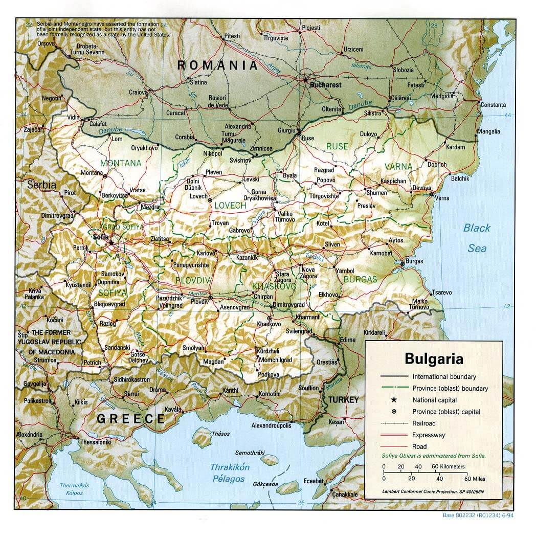 Bulgaria relief topographic map