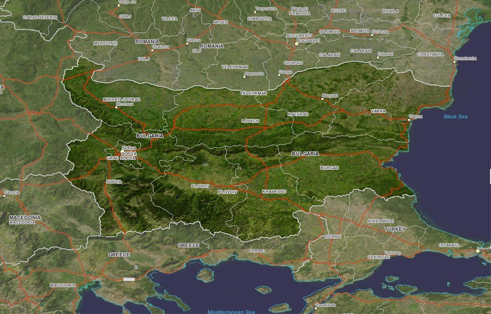 Bulgaria satellite map