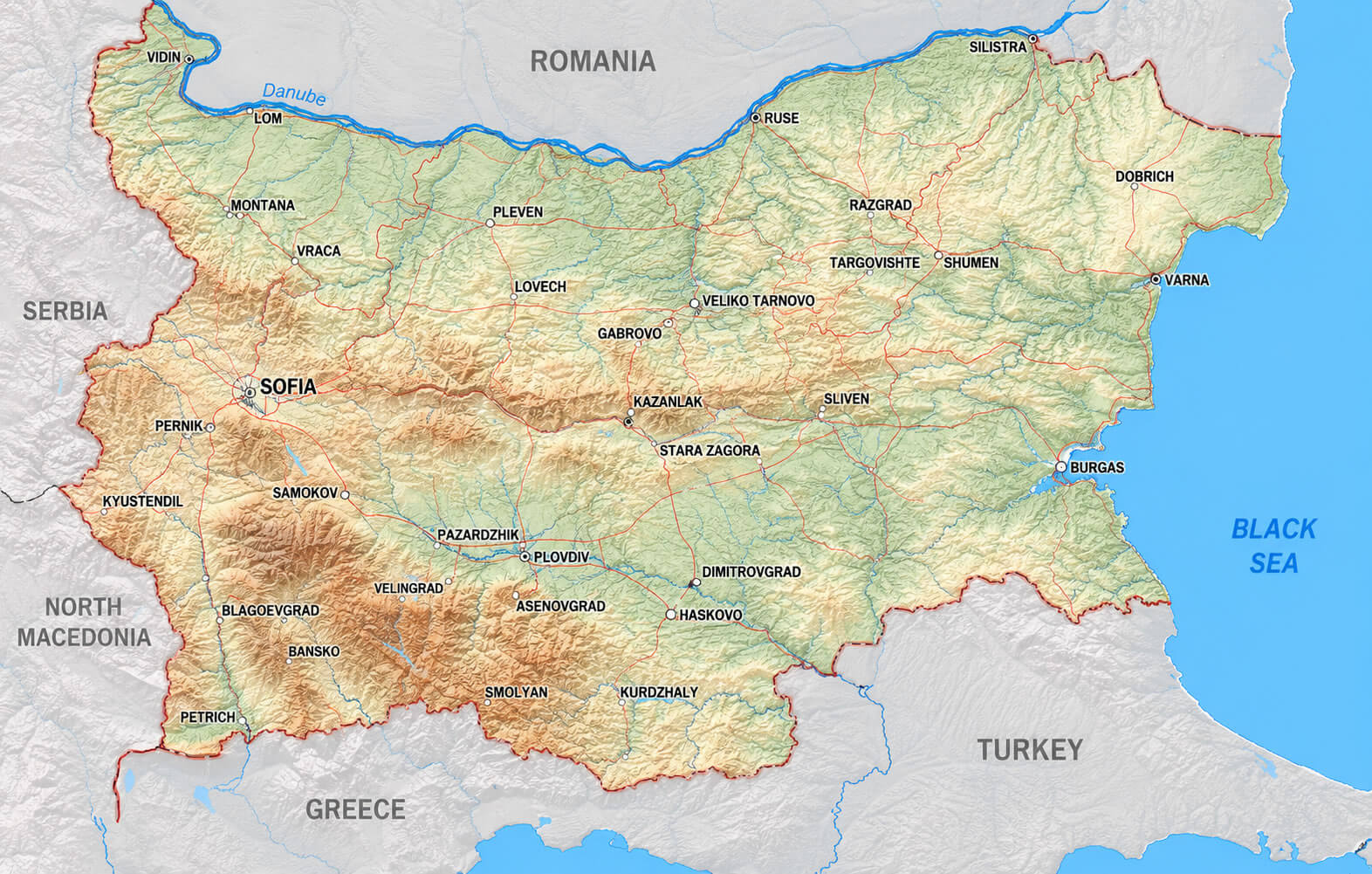 Bulgaria terrain map