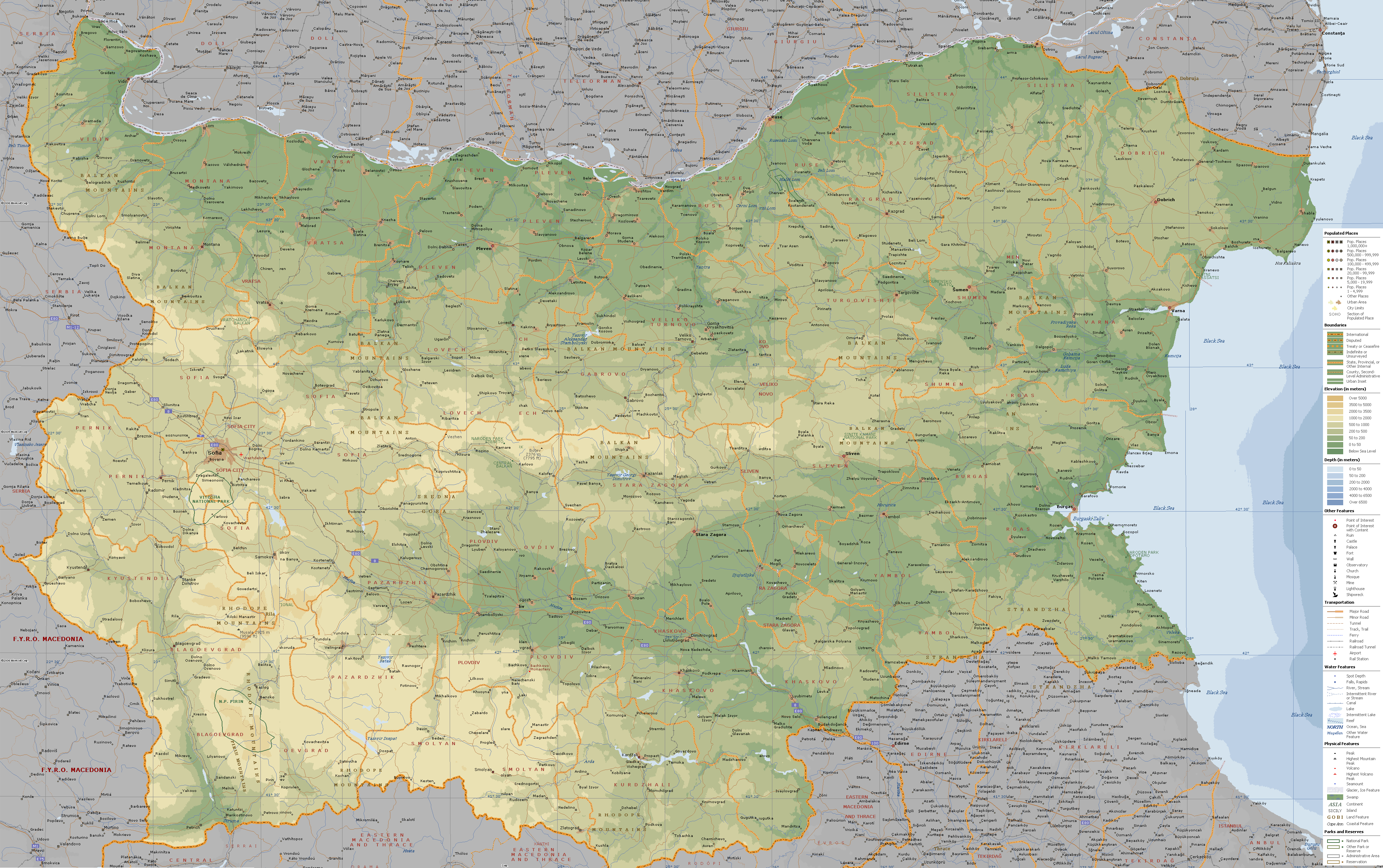 Bulgaria topographic map