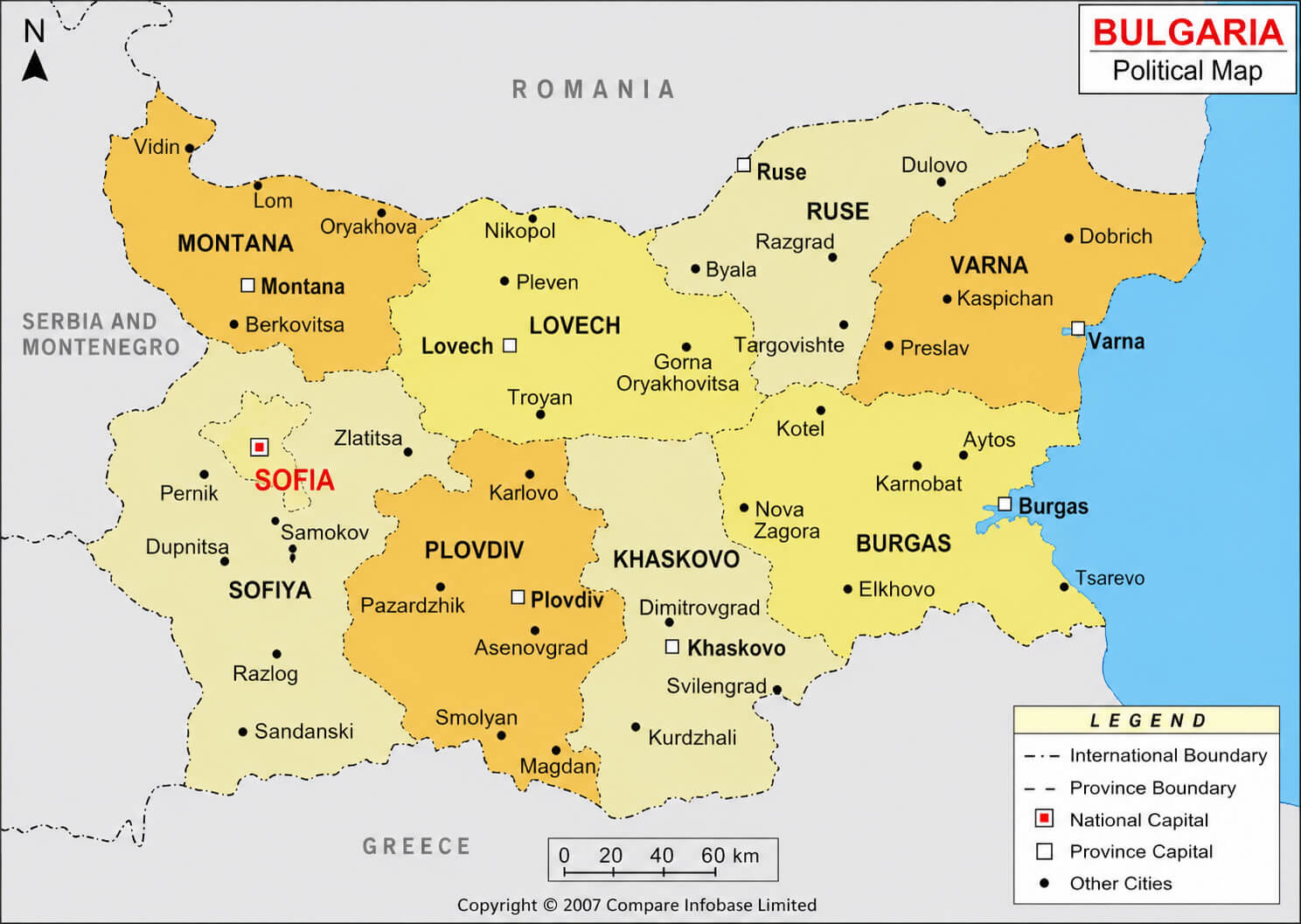 Adminstrative map of Bulgaria