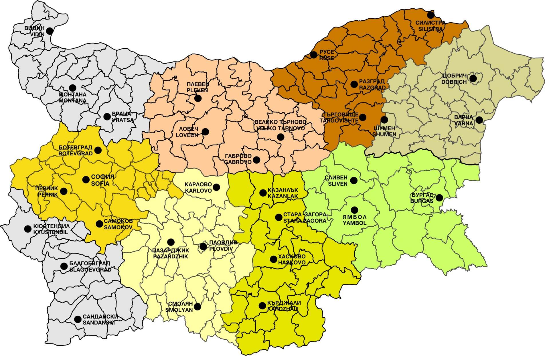 Bulgaria color regions map