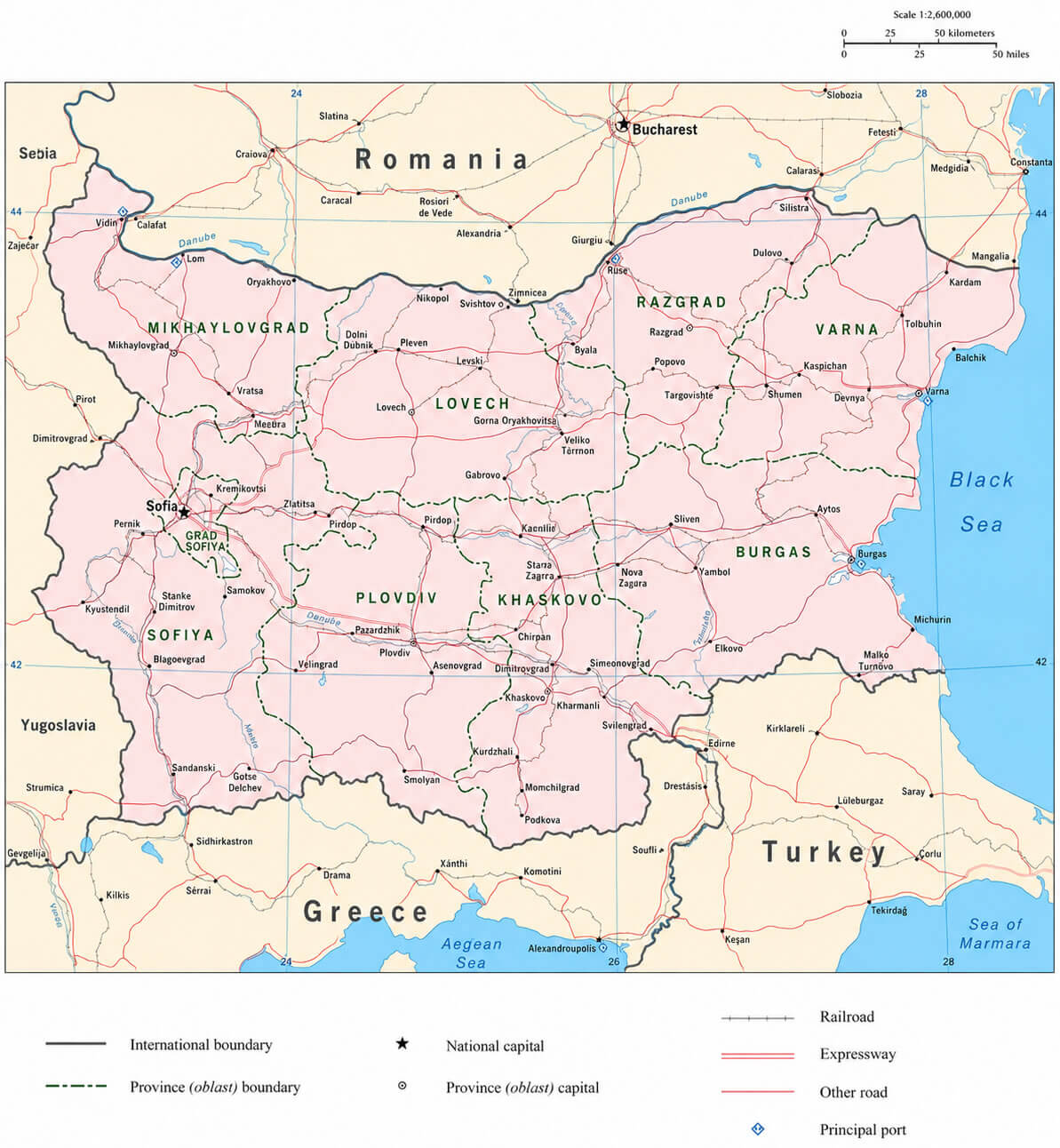 Bulgaria vintage political map