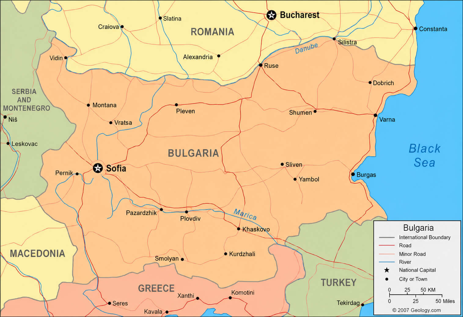 Political map of Bulgaria