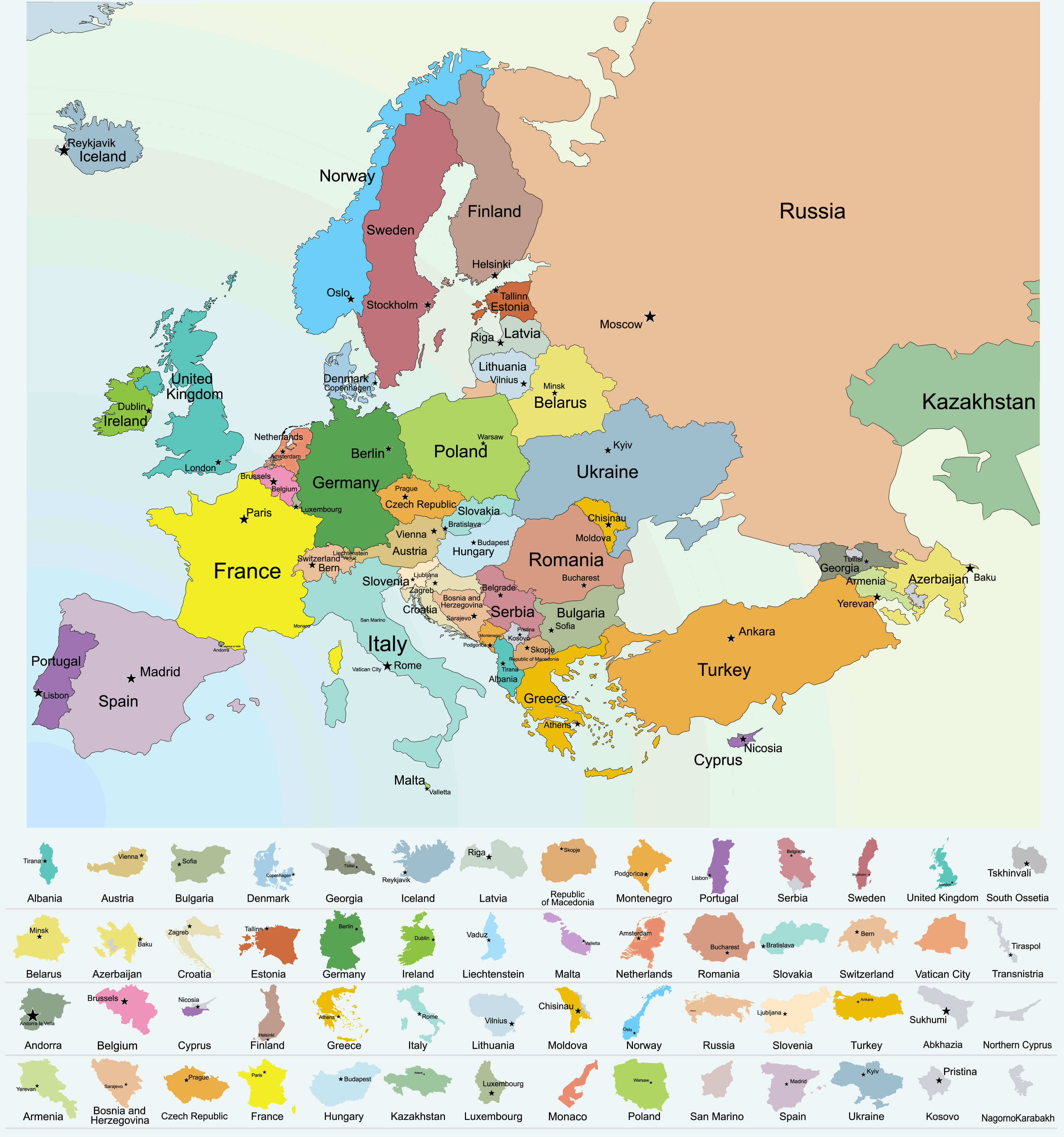 Europe map with national borders