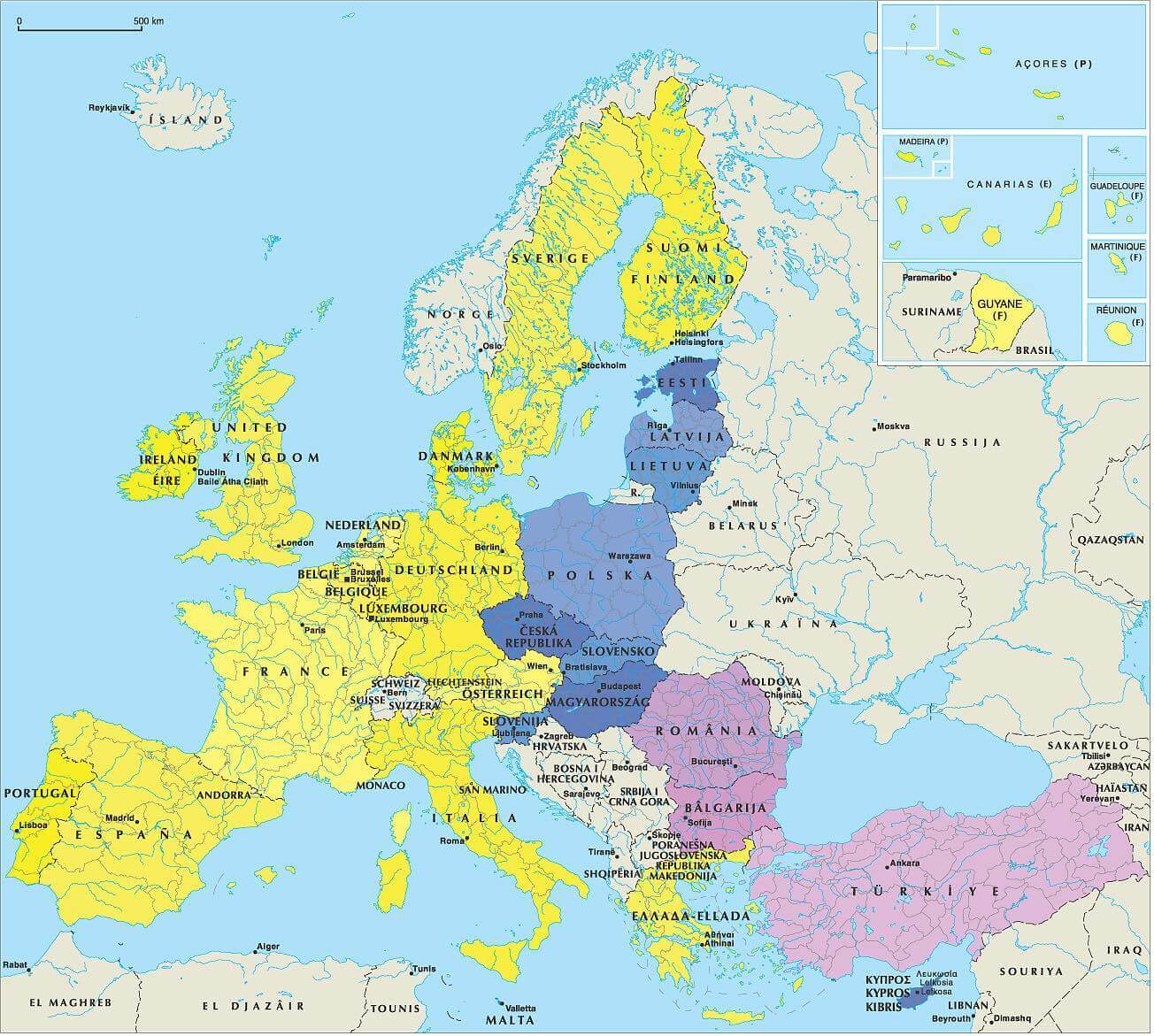 European uniion map with cities