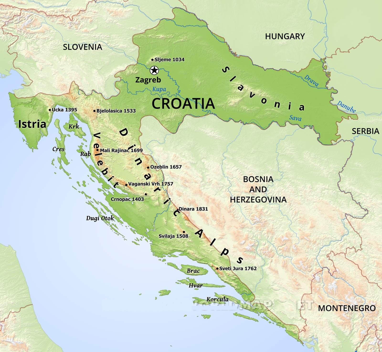 Discover Croatia: A Comprehensive Map Collection of Its Stunning Coastlines and Historic Cities 41 Croatia Elevation Map