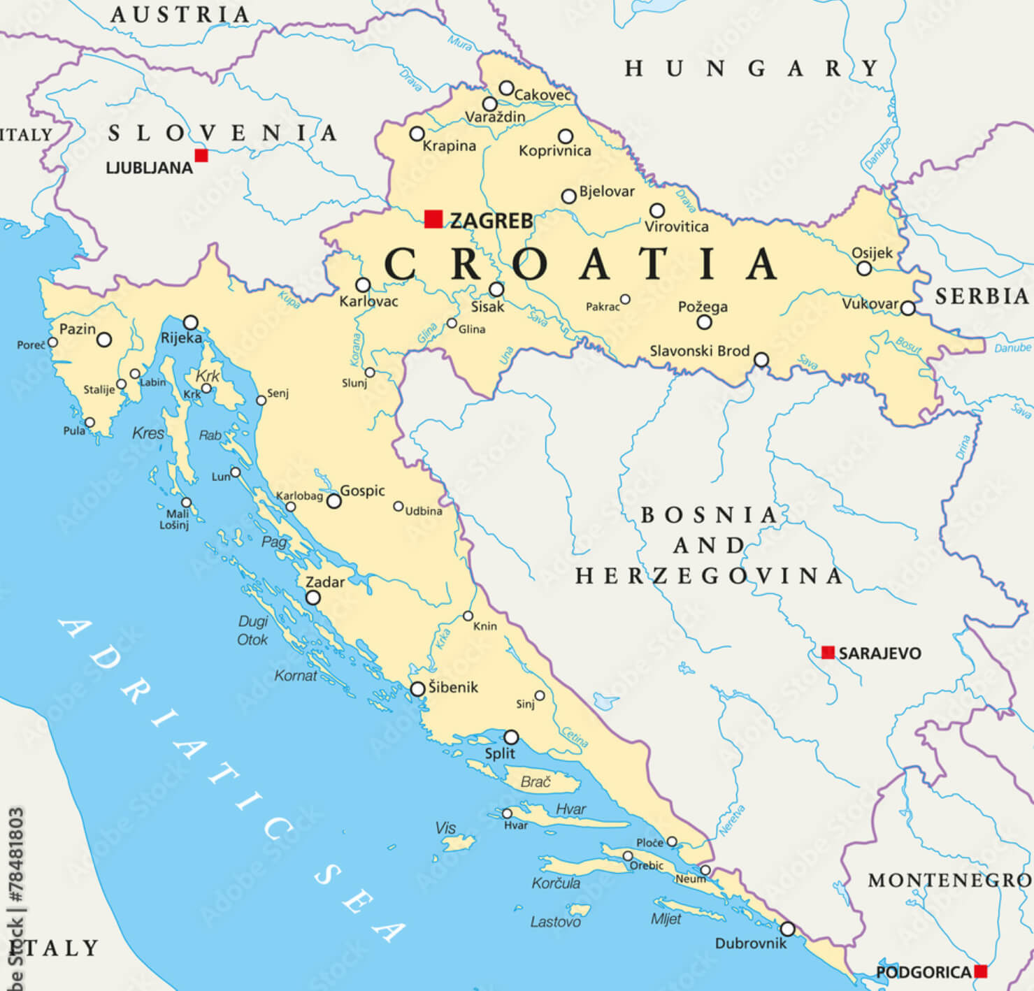 Discover Croatia: A Comprehensive Map Collection of Its Stunning Coastlines and Historic Cities 51 Croatia Main Cities Map with Zagreb