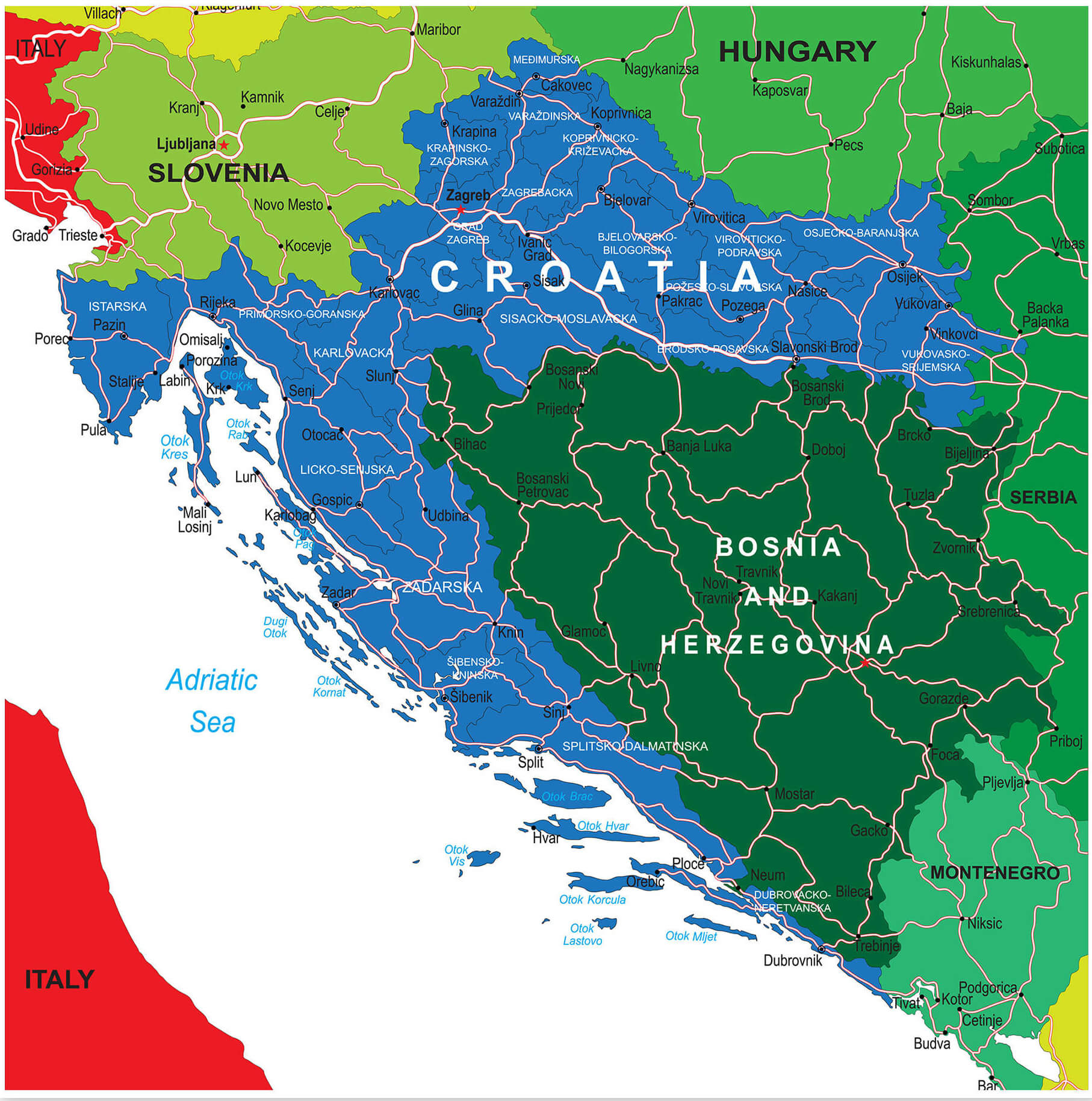 Discover Croatia: A Comprehensive Map Collection of Its Stunning Coastlines and Historic Cities 53 Croatia Map with Balkan Countries
