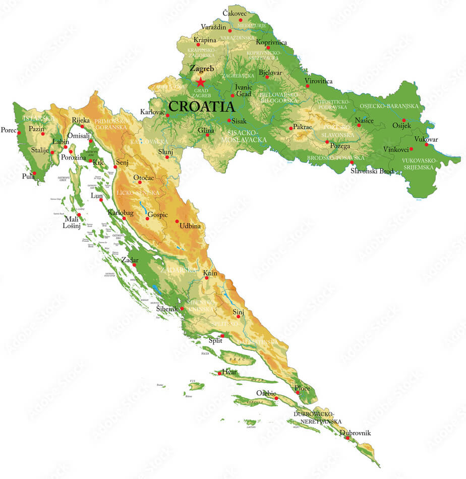 Discover Croatia: A Comprehensive Map Collection of Its Stunning Coastlines and Historic Cities 52 Croatia Physical Map with Cities