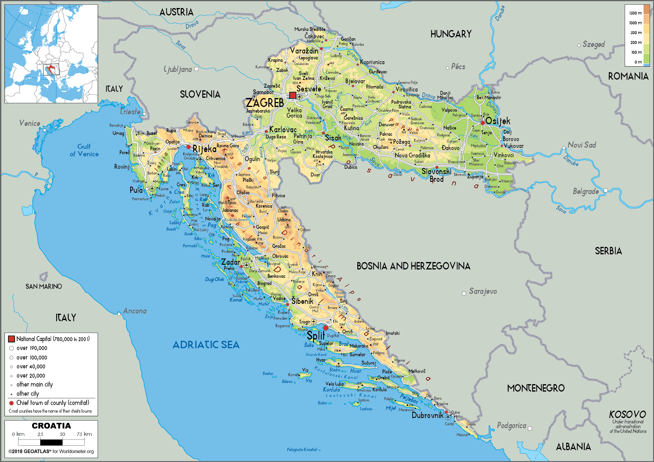 Discover Croatia: A Comprehensive Map Collection of Its Stunning Coastlines and Historic Cities 29 Croatia Physical Map