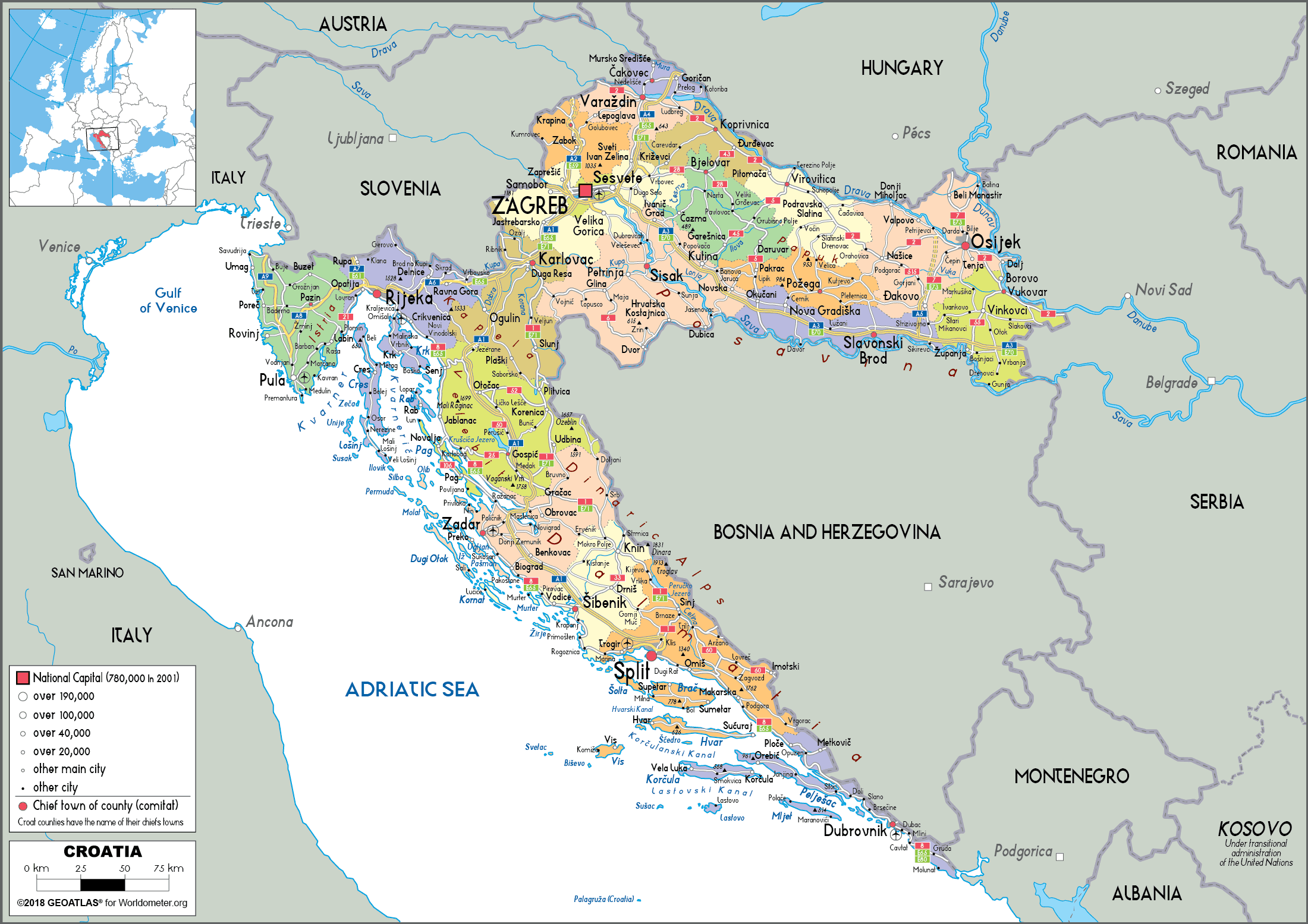 Discover Croatia: A Comprehensive Map Collection of Its Stunning Coastlines and Historic Cities 34 Croatia Political Map