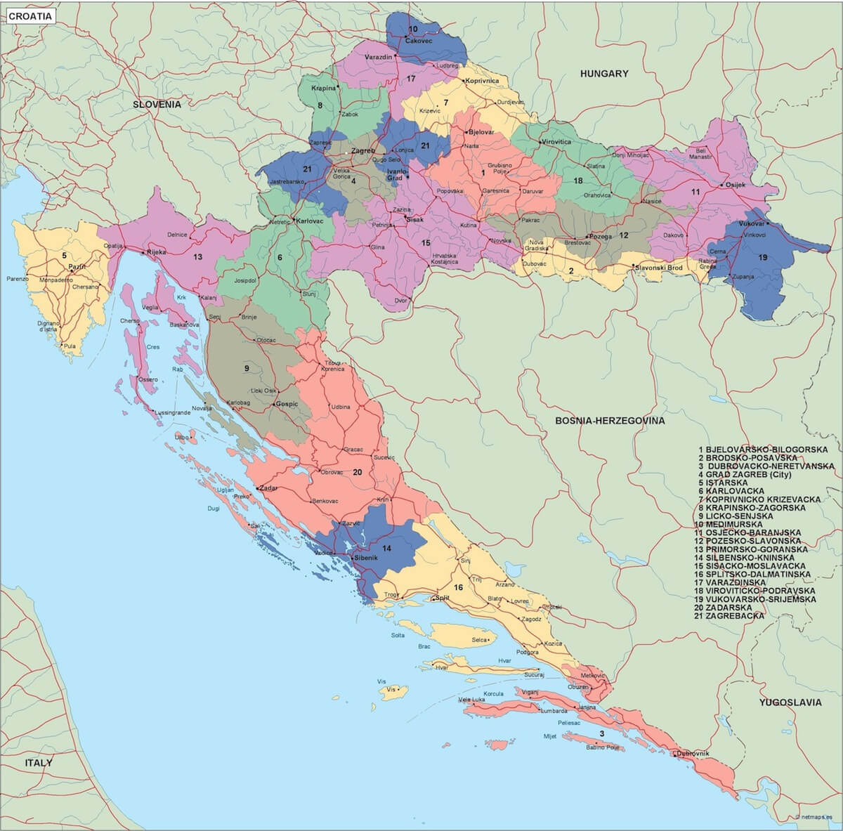Discover Croatia: A Comprehensive Map Collection of Its Stunning Coastlines and Historic Cities 40 Croatia Provinces Map