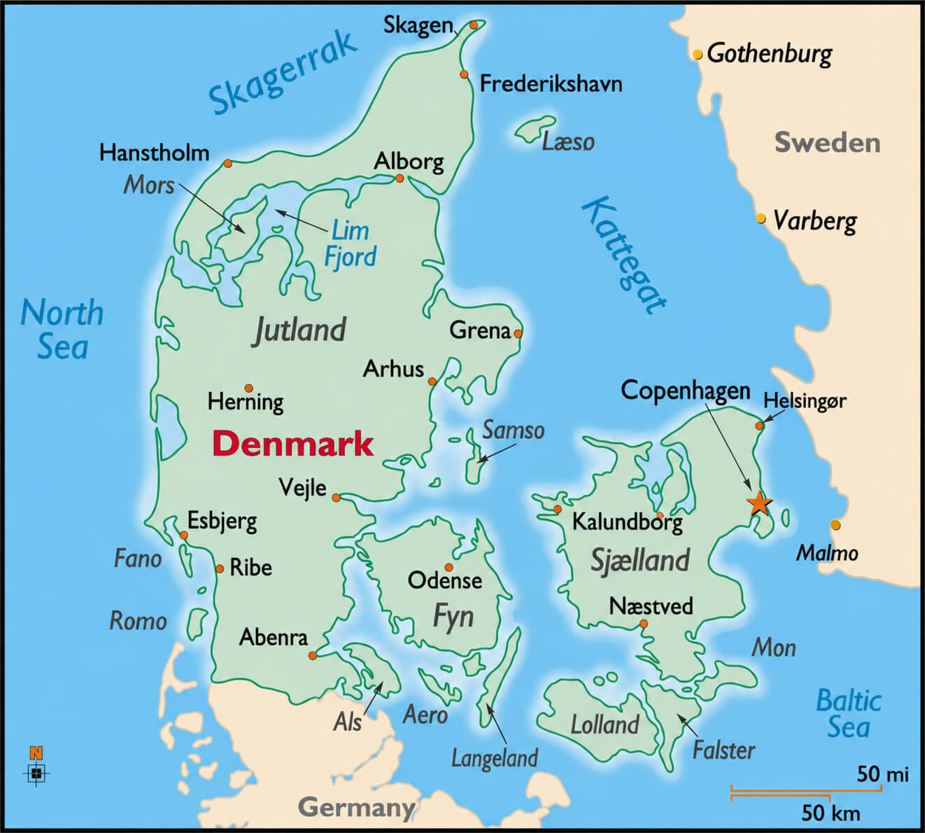 Denmark major cities map