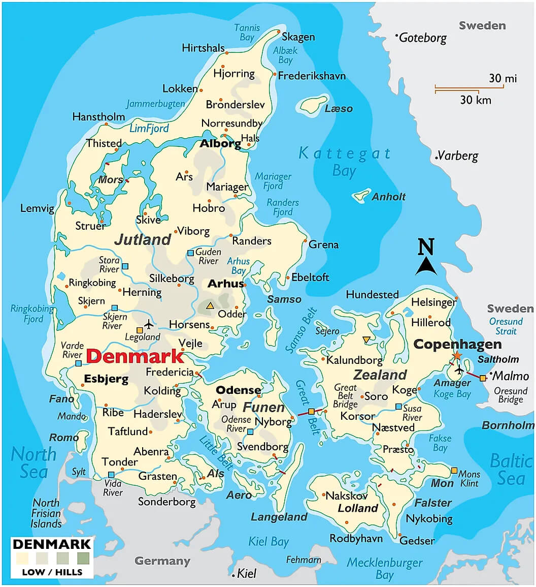Denmark map with nordic countries