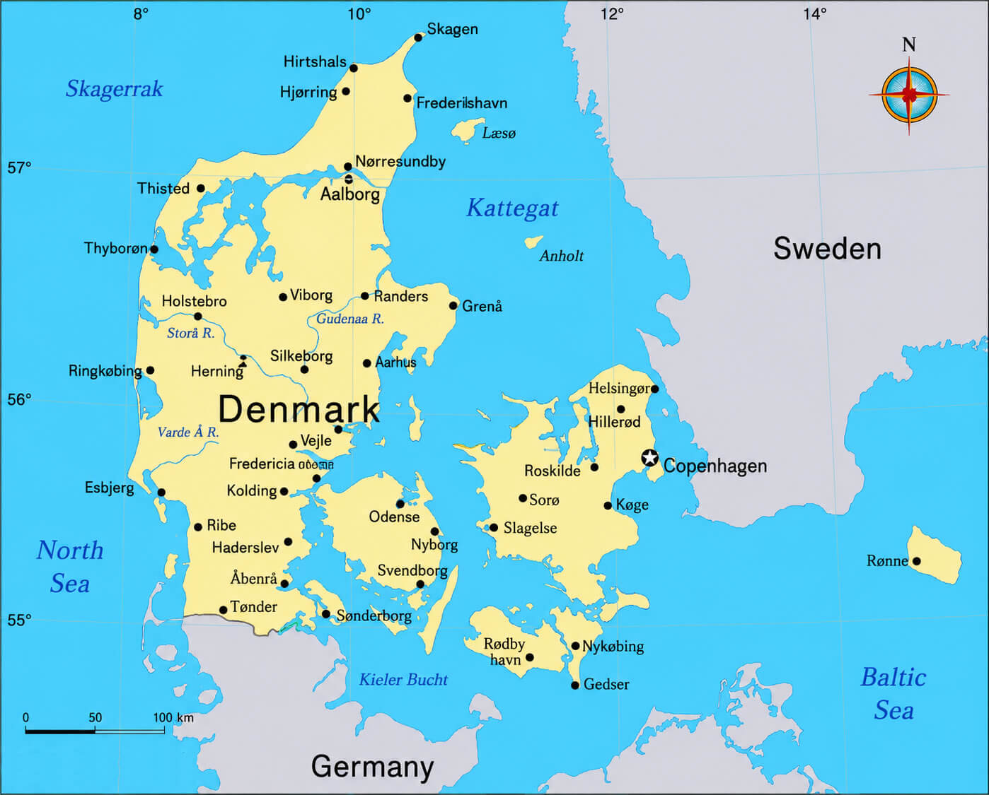 Denmark political boundaries map