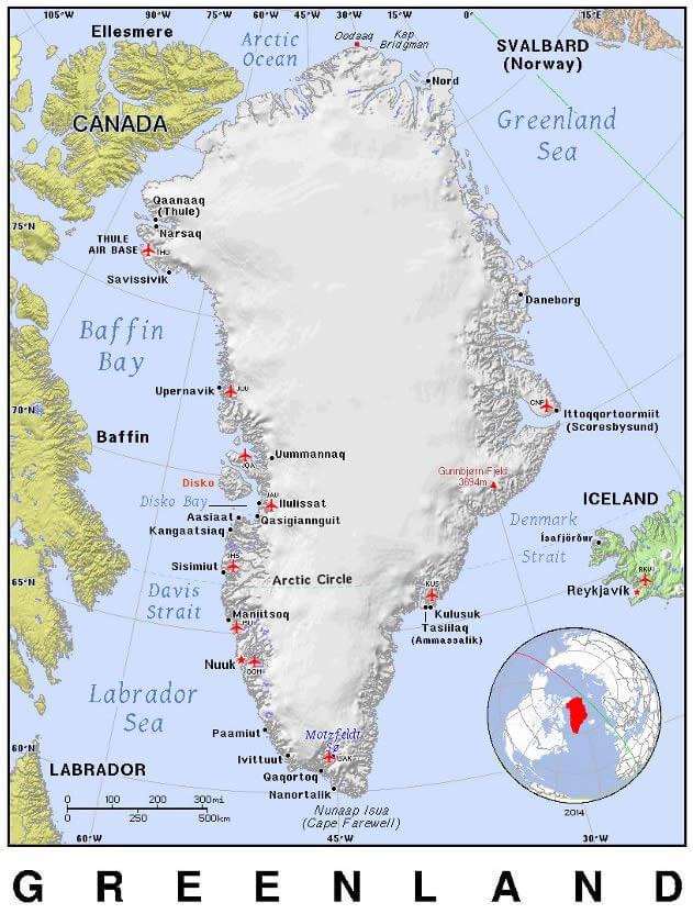 Greenland Map 28 Detailed political map of Greenland with relief preview