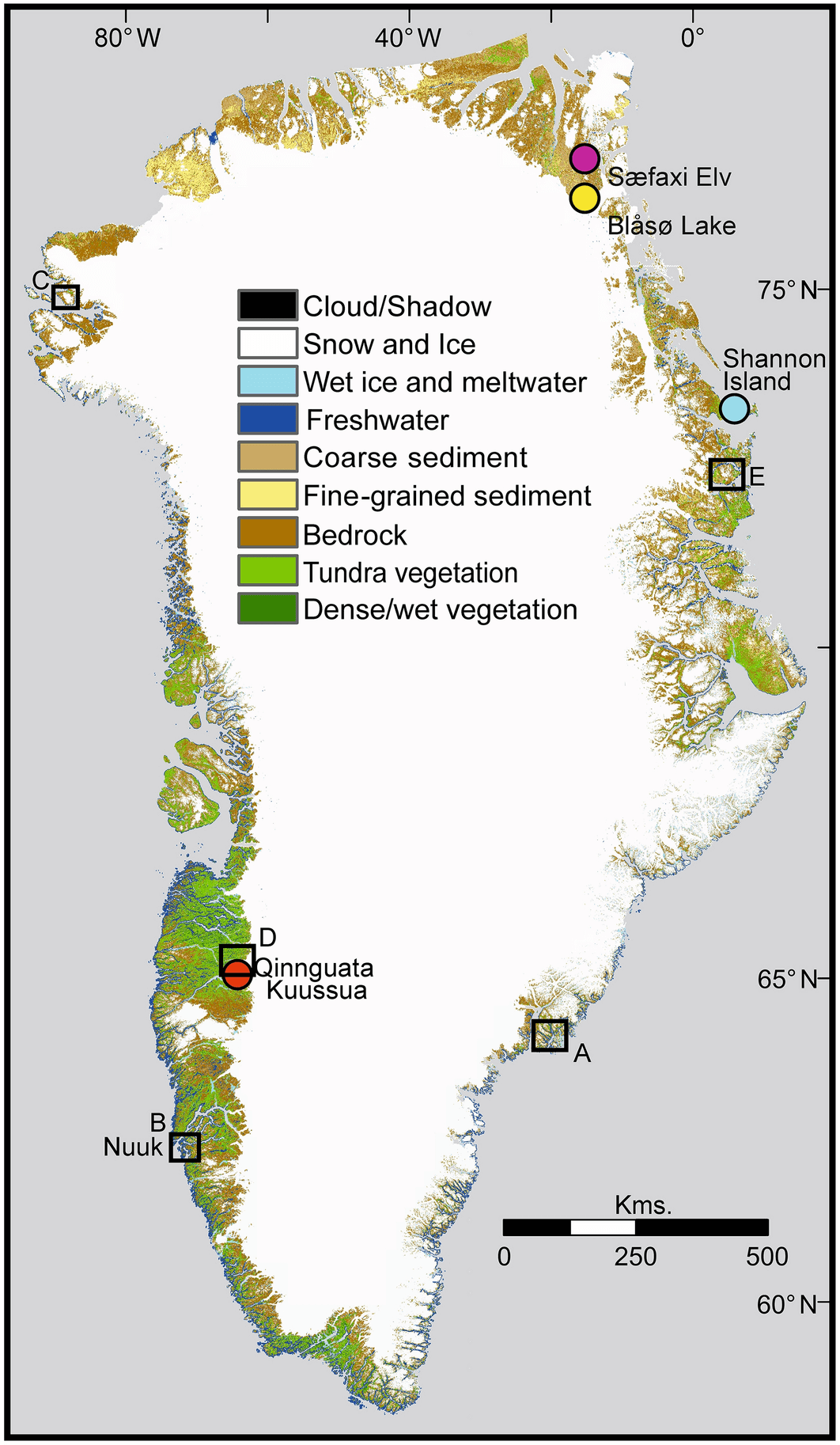 Greenland rainfall regime map
