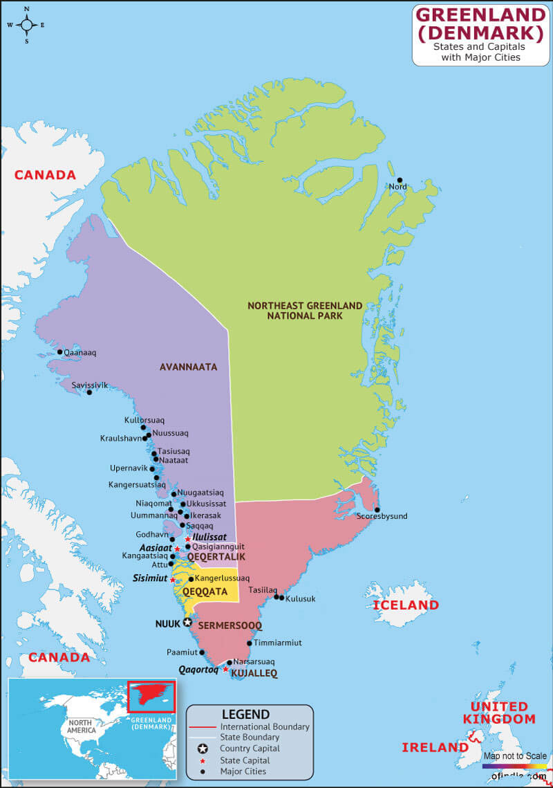 Greenland state and capital map
