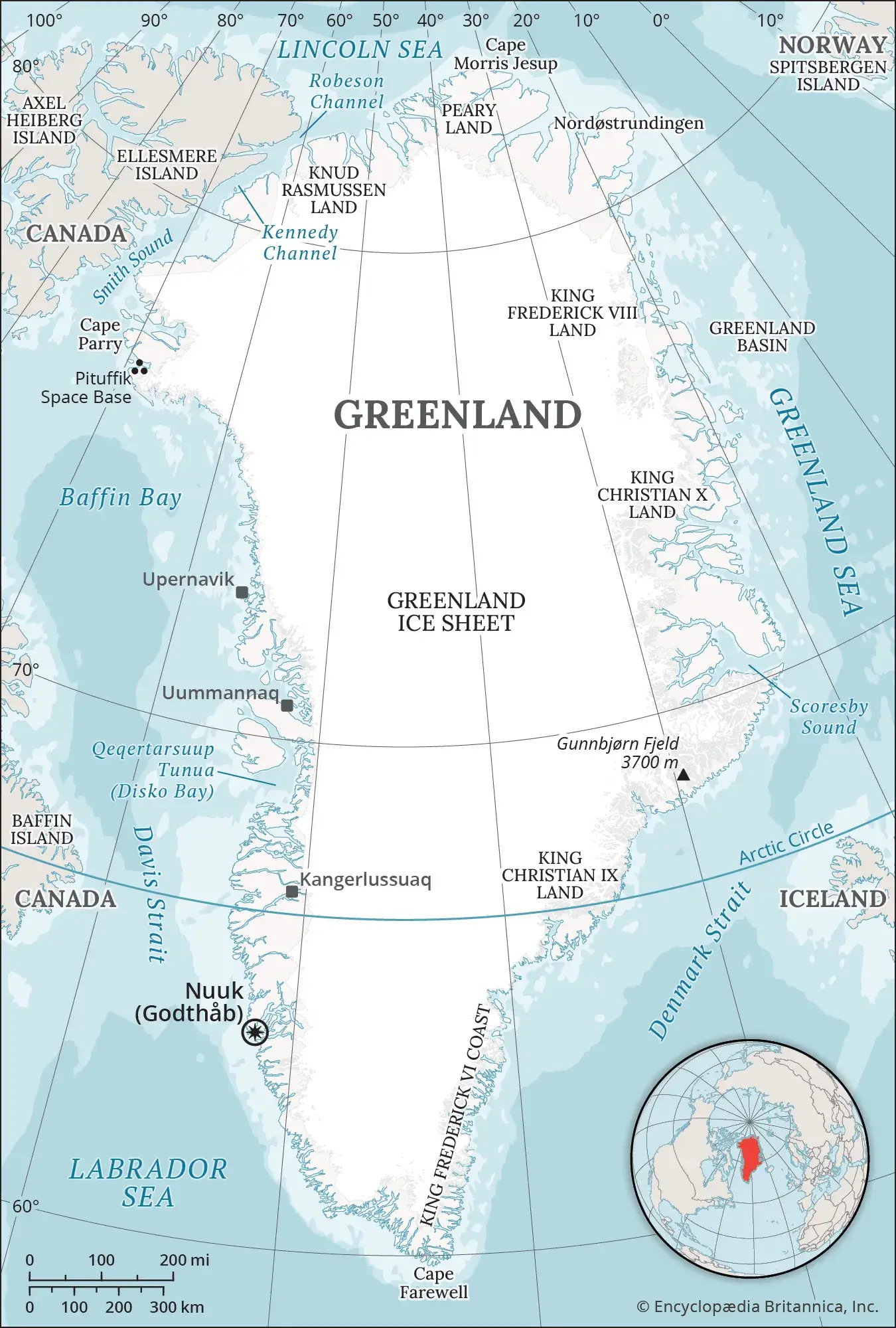Map regions Greenland human settlement locations