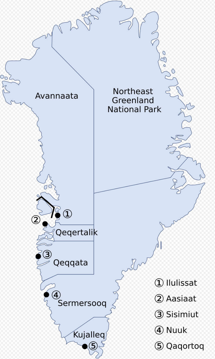 Municipalities map of Greenland