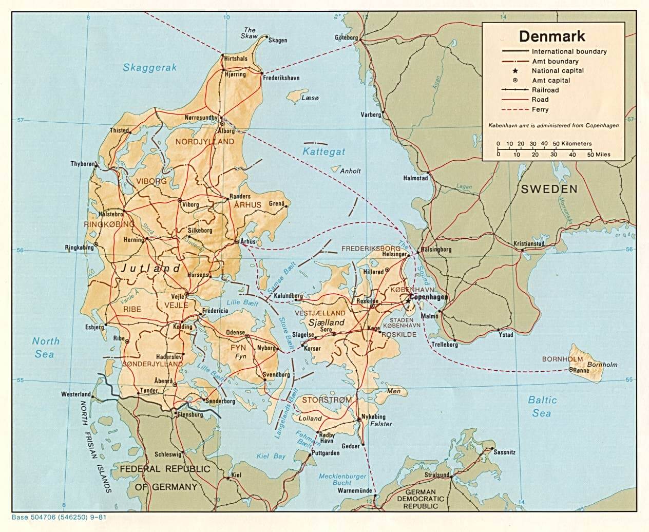 Denmark vintage physical maps