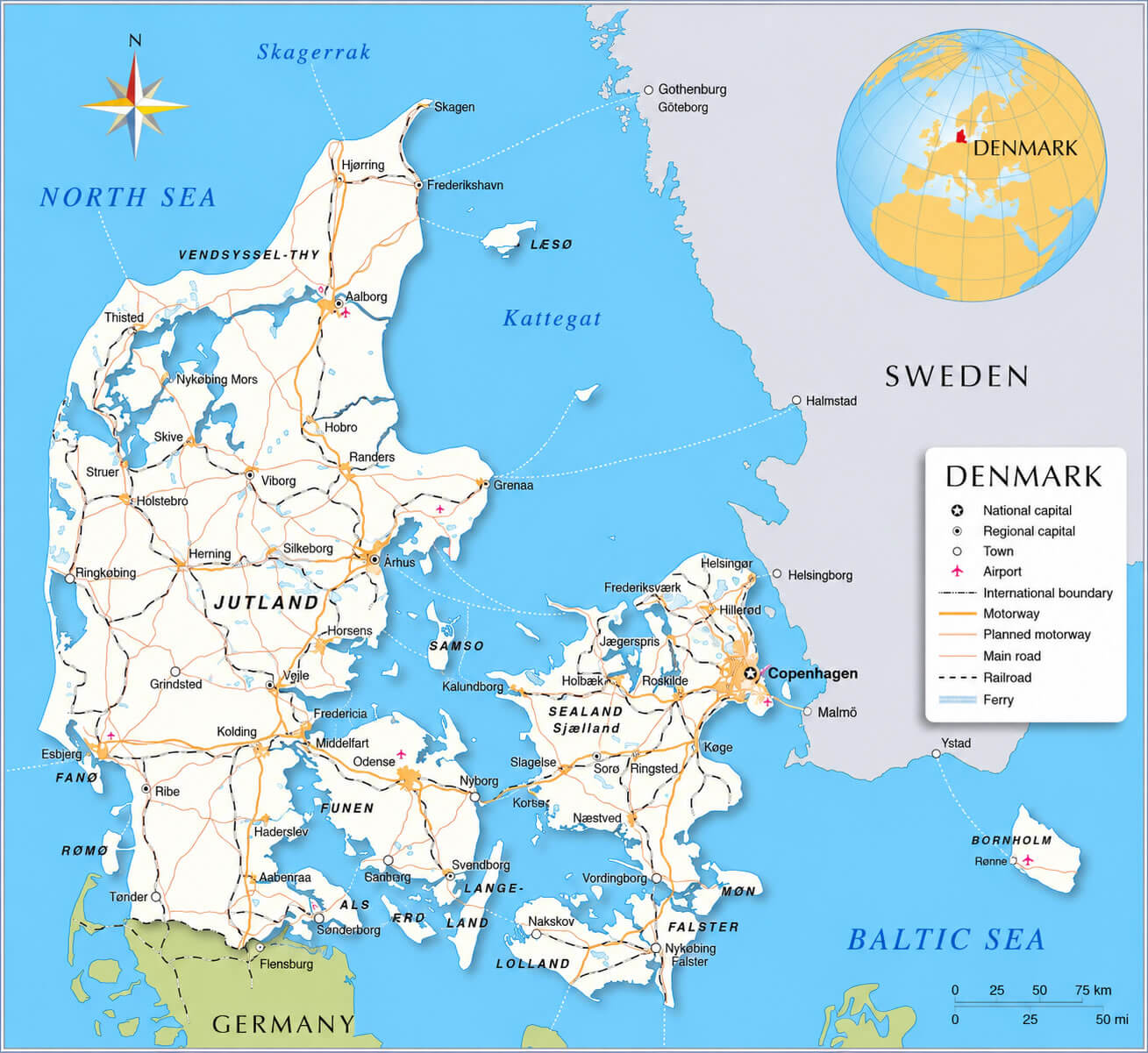 Denmark highways map