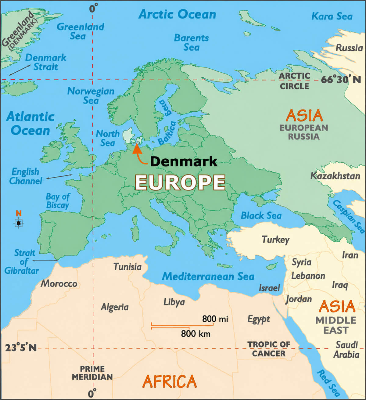 Denmark in Europe map