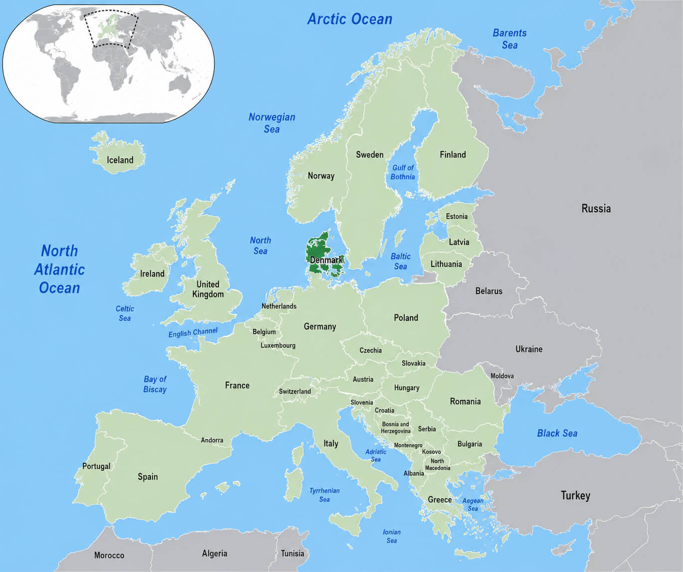 Denmark location on Europe map