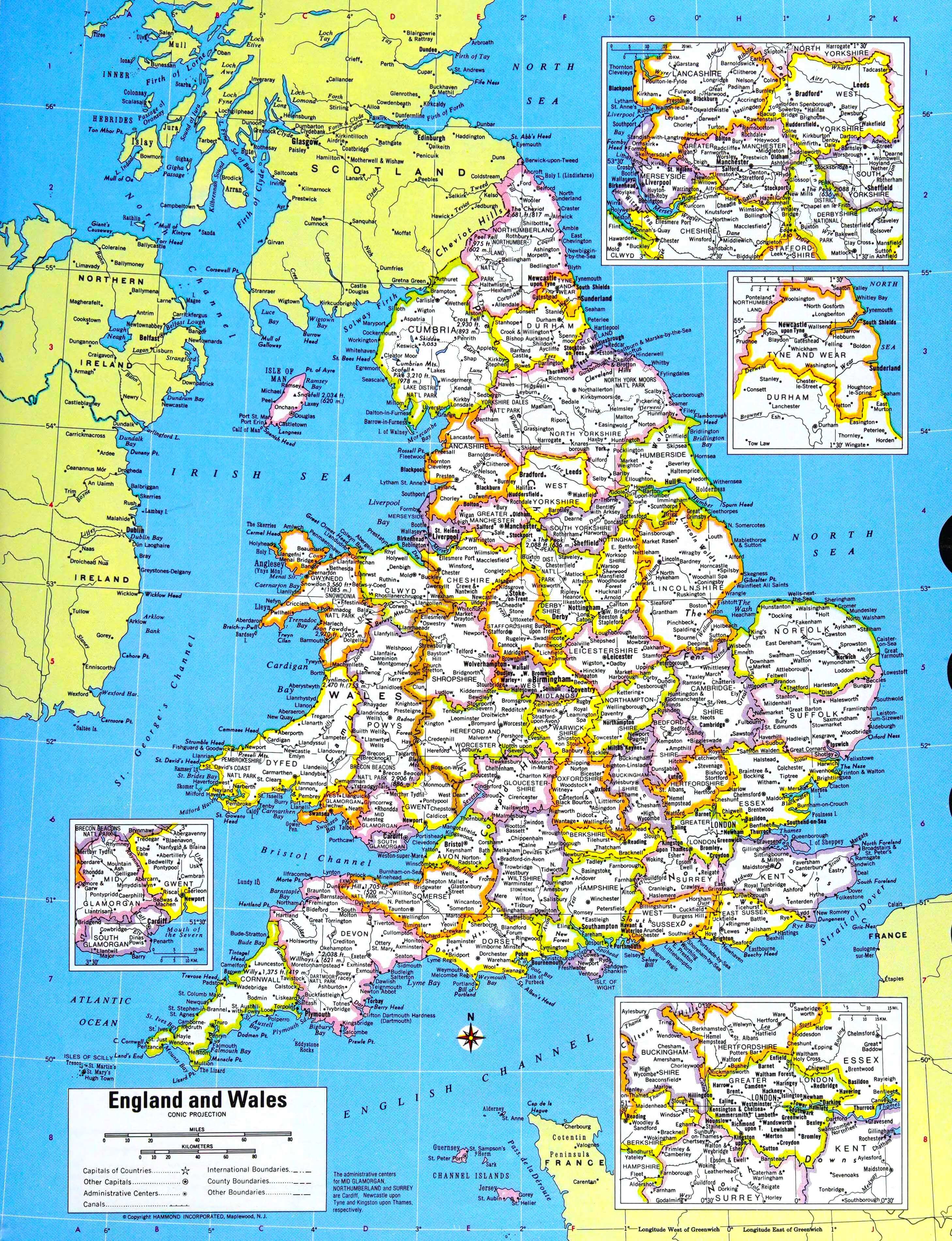 England and Wales cities towns map