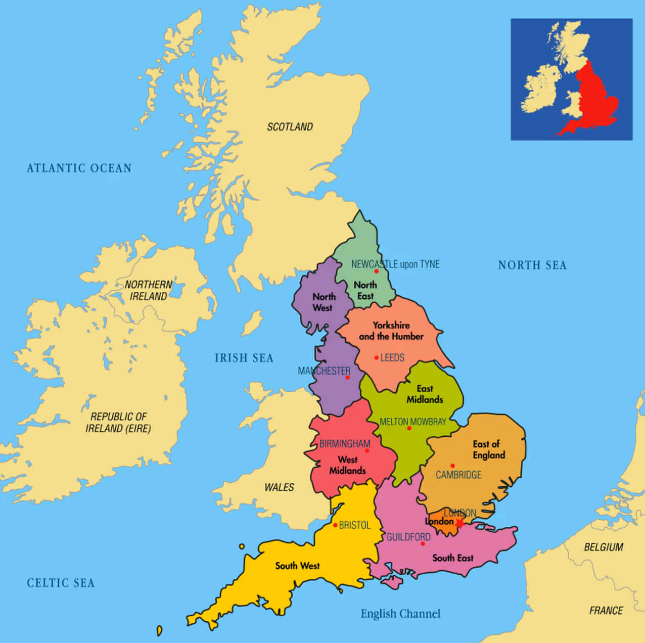 England major cities map of UK