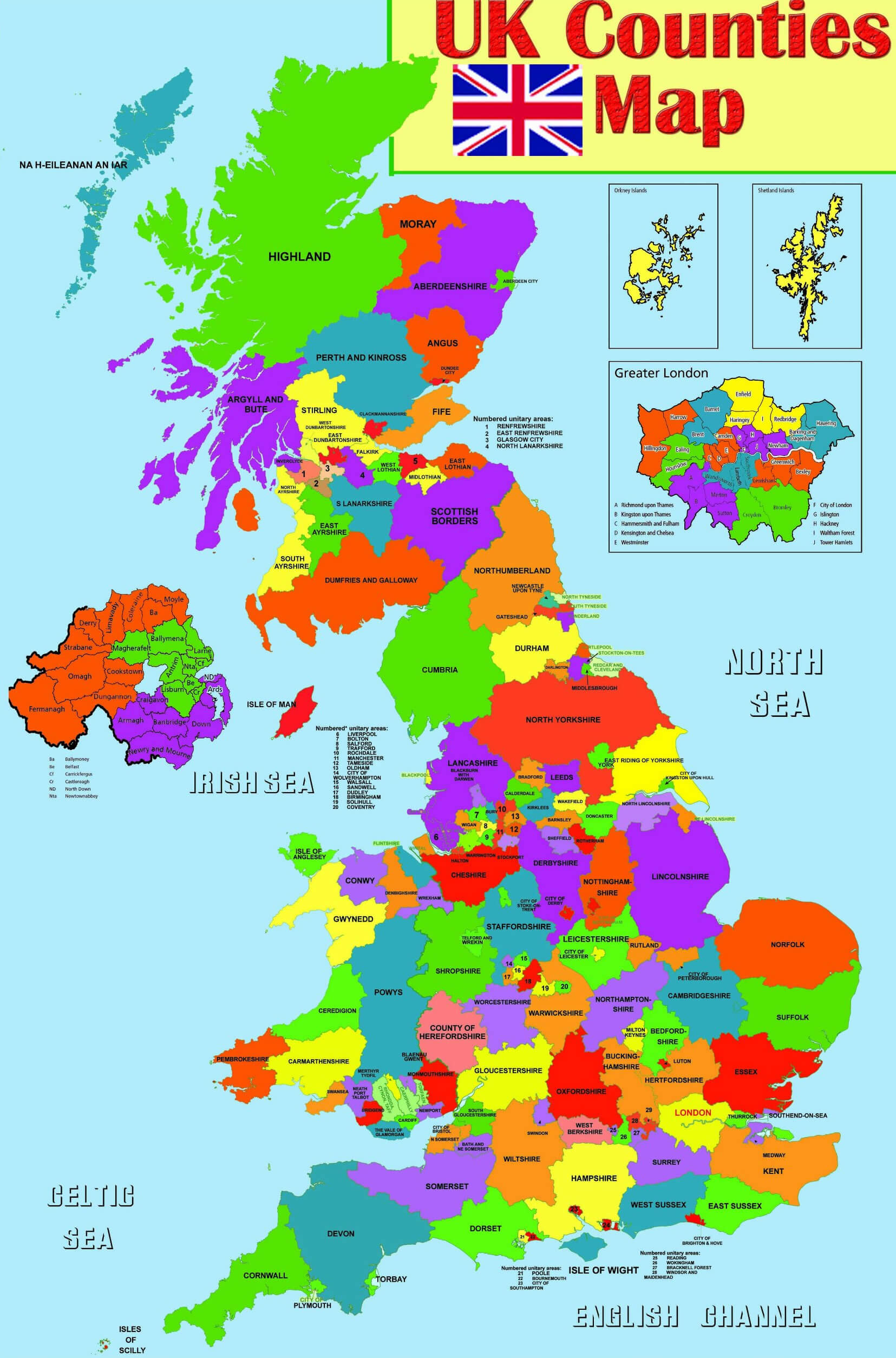 UK counties map with England