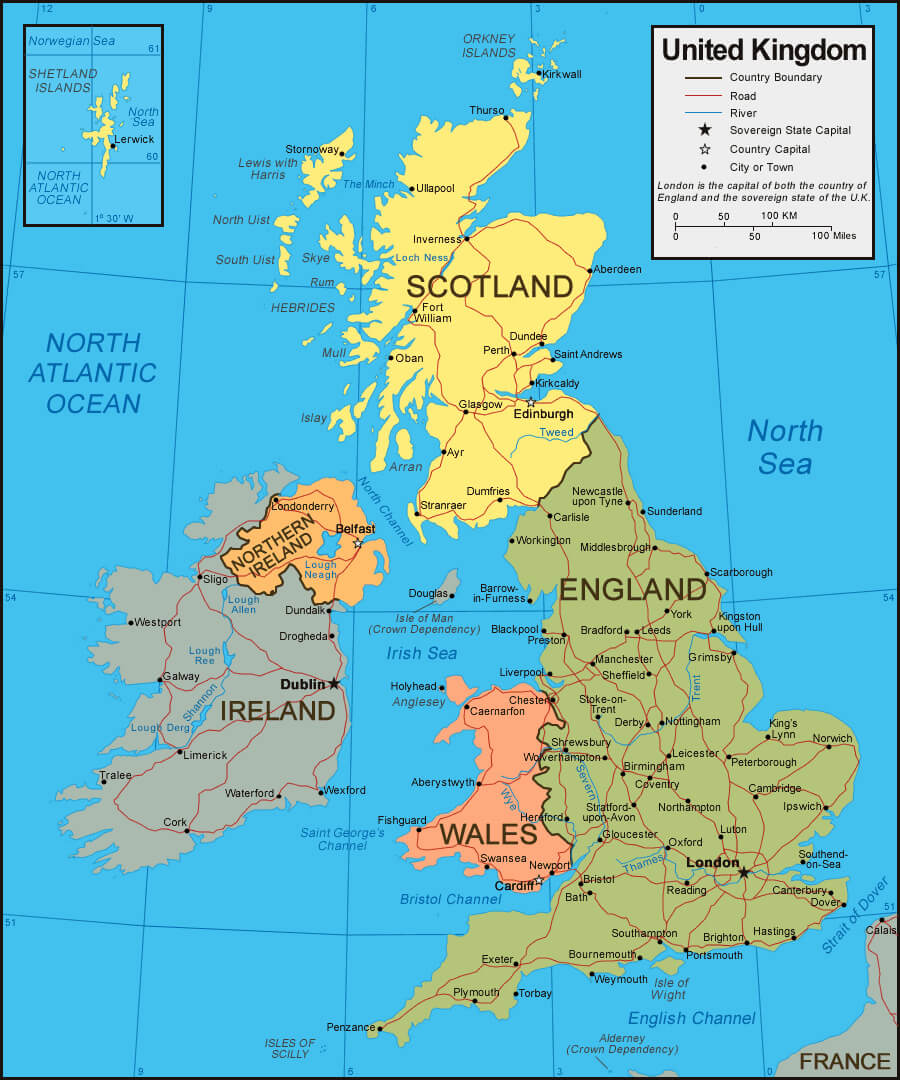 Road and River Map of the United Kingdom