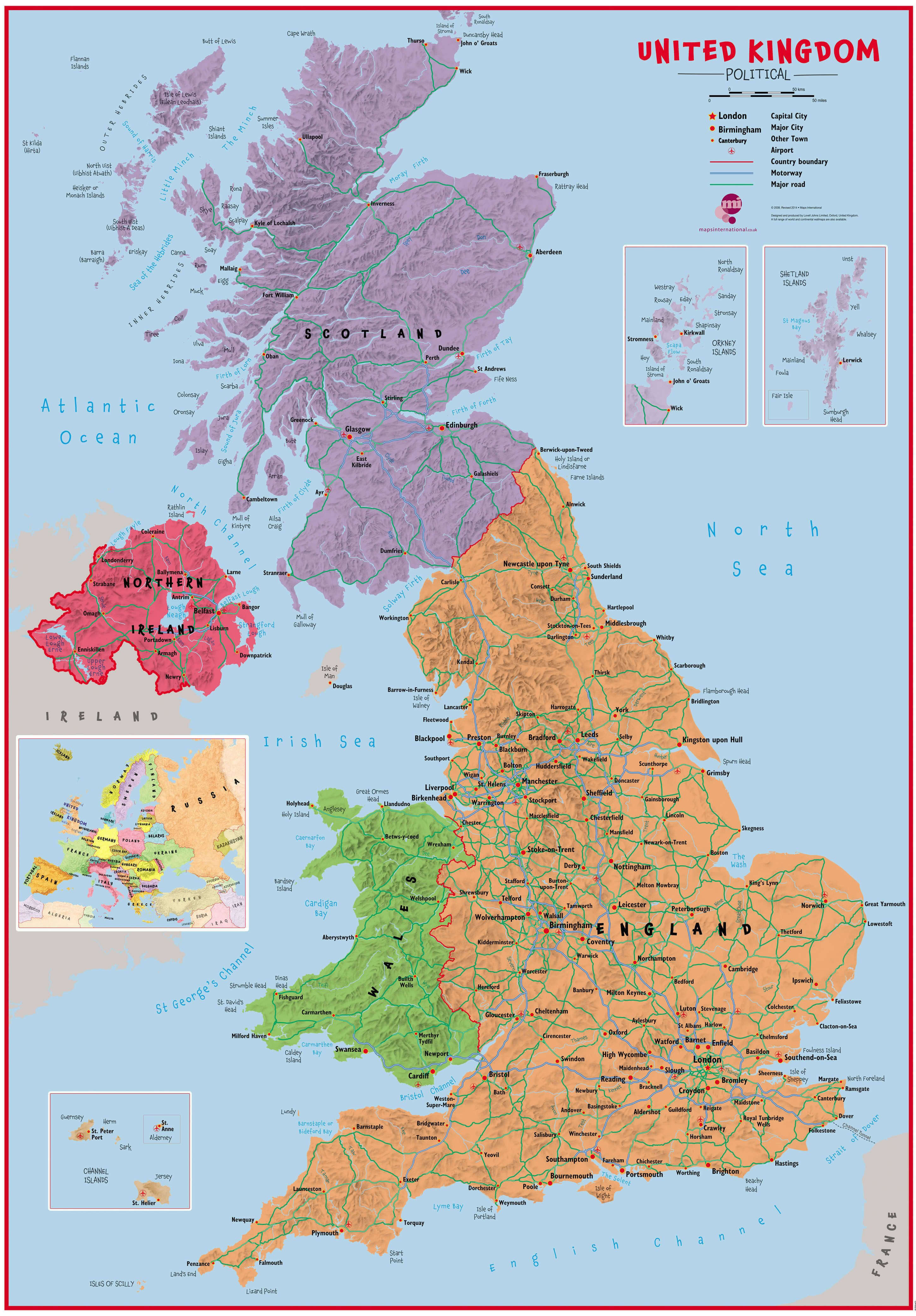 England and United Kingdom high resolution map