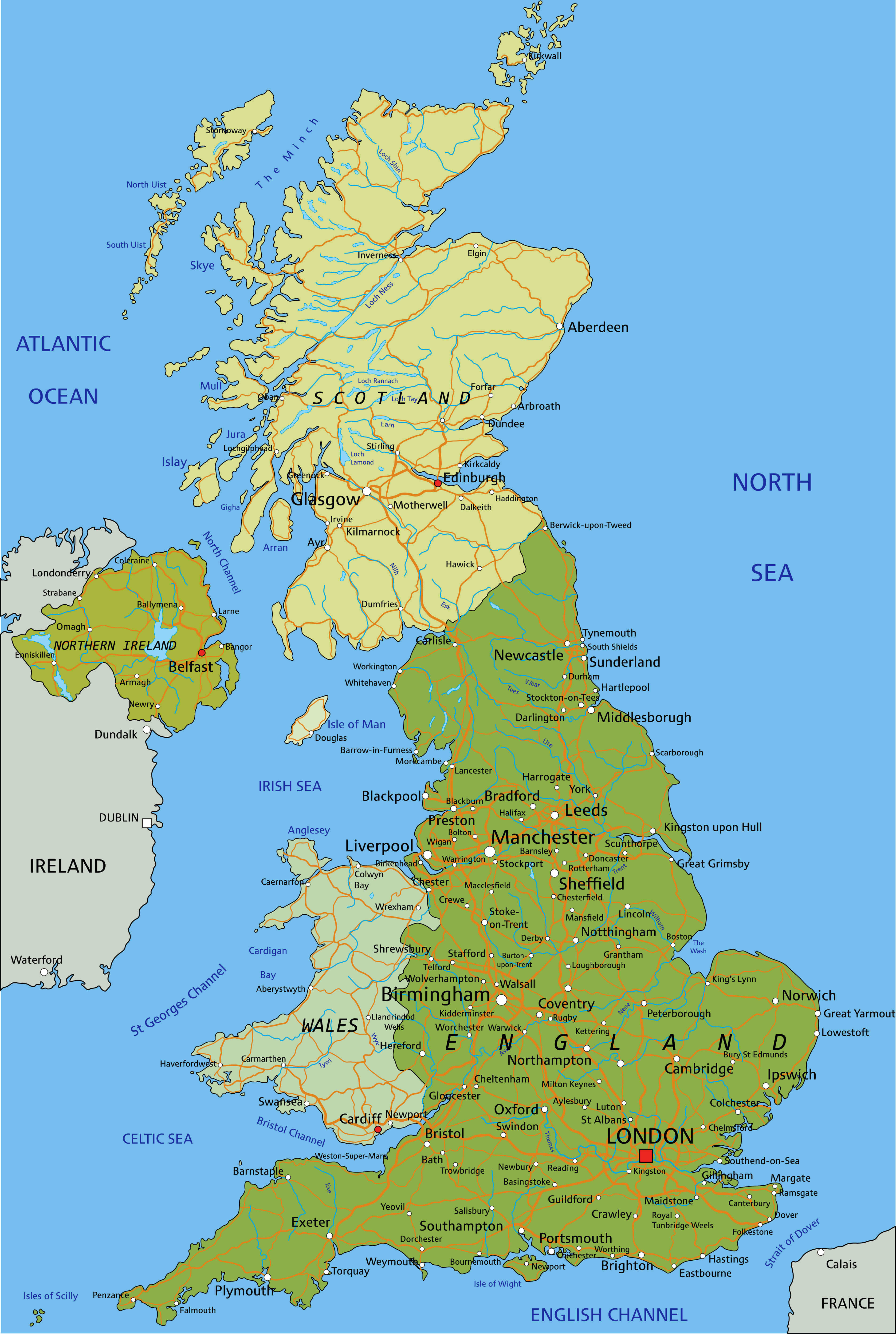 England Ireland scotland Wales UK map