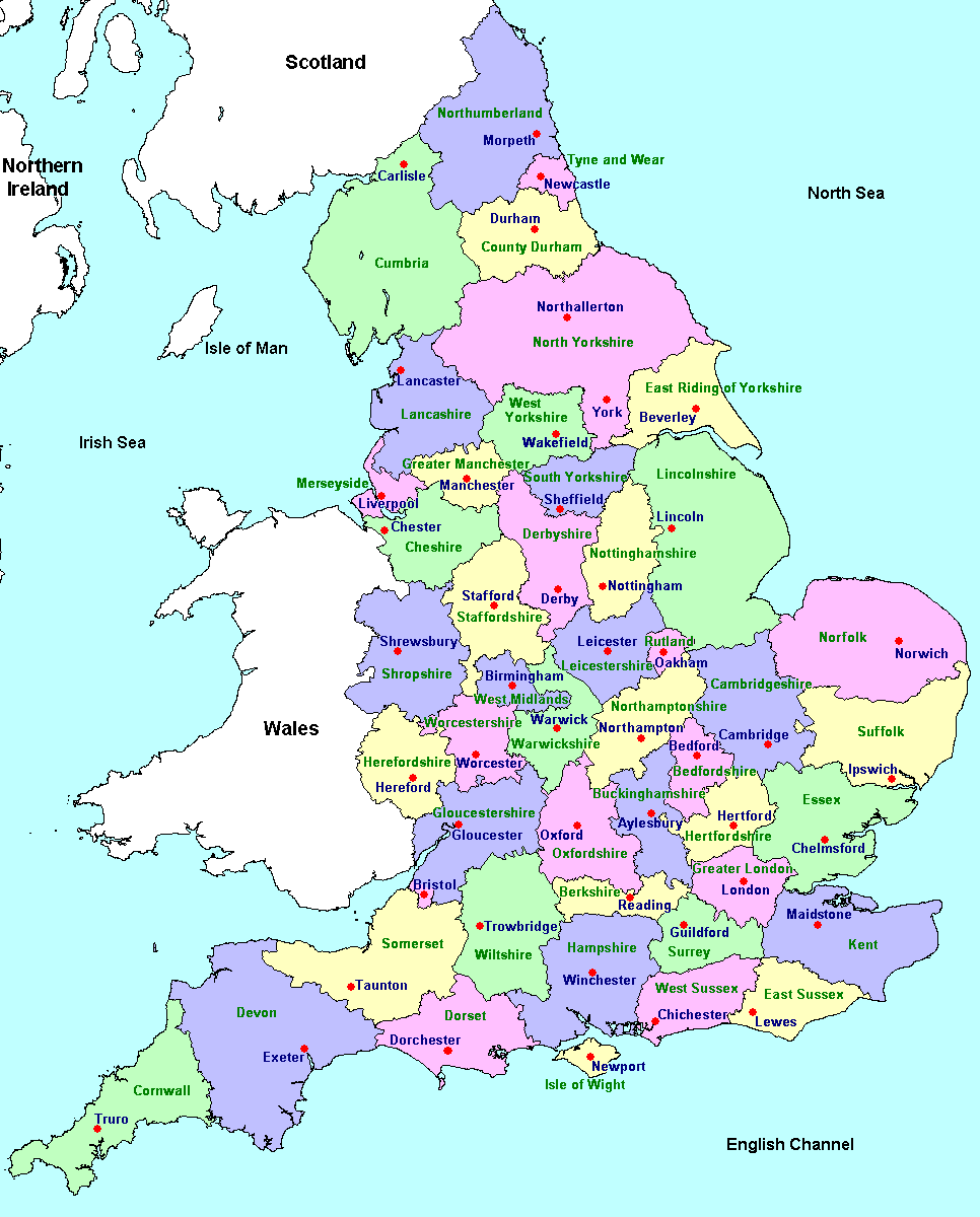 High-resolution England map with counties
