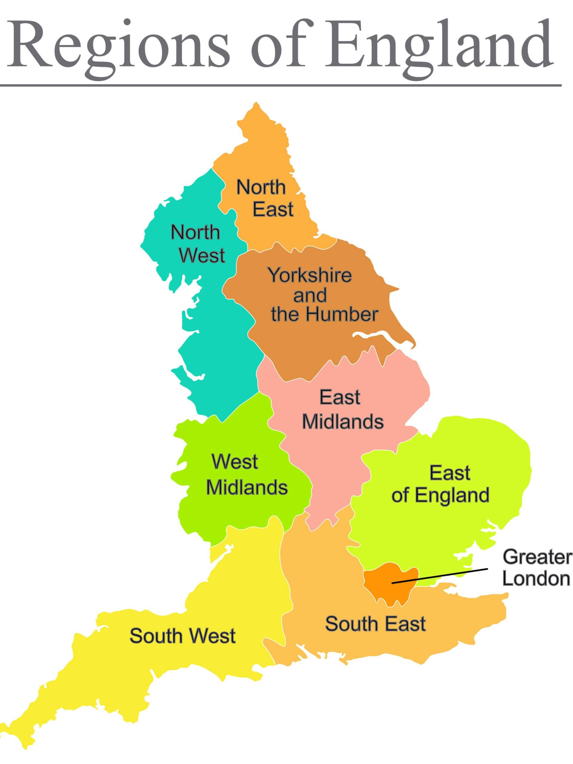 High-resolution regions map of England