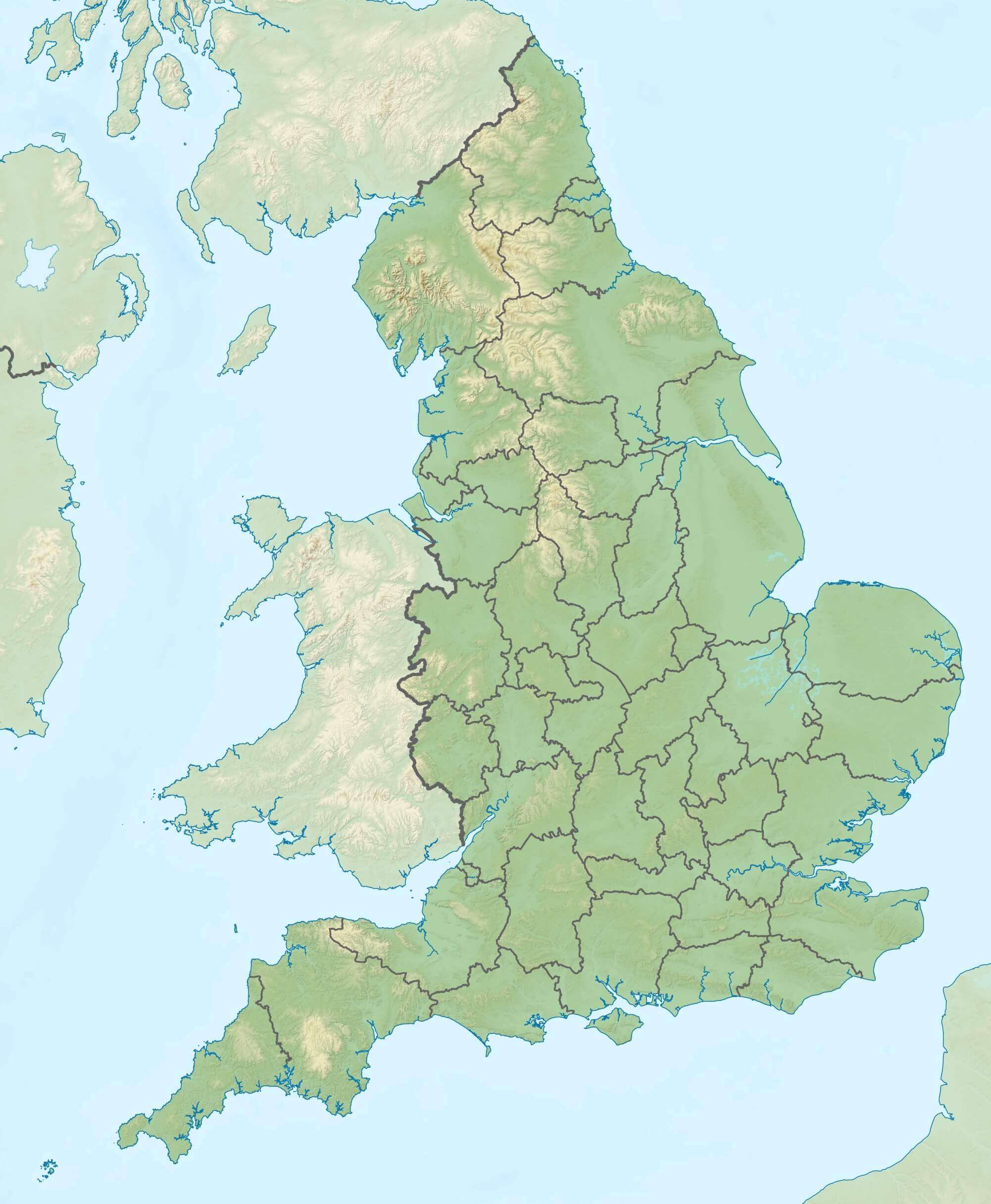 Large England blank relief map