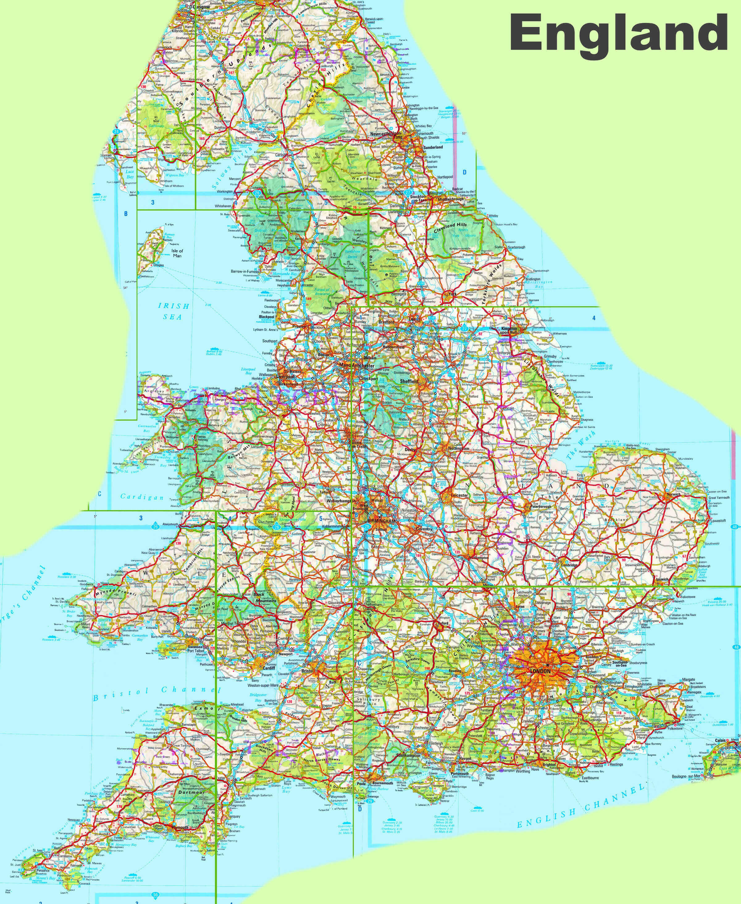 Large England highways map