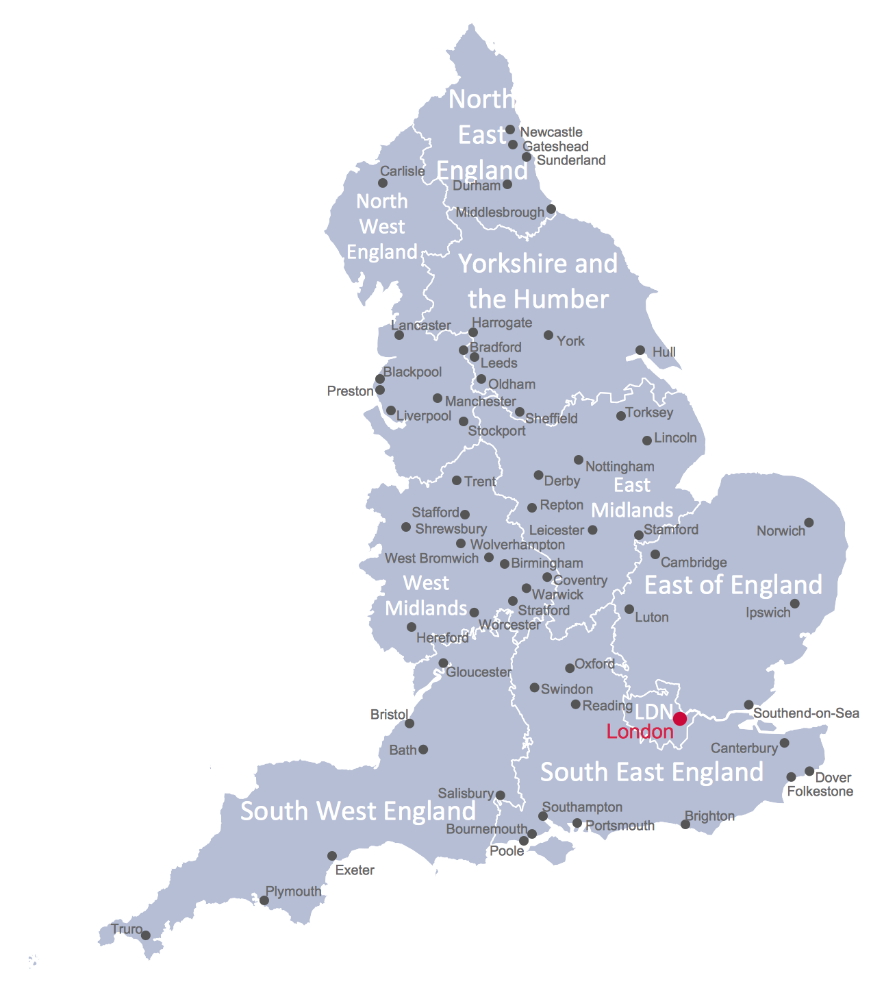 Large England map cities and towns