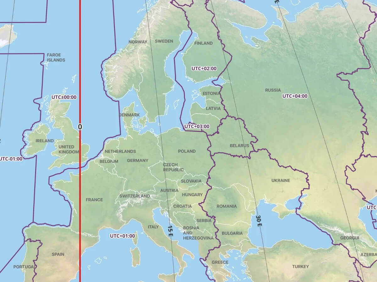 England geography of time zones map