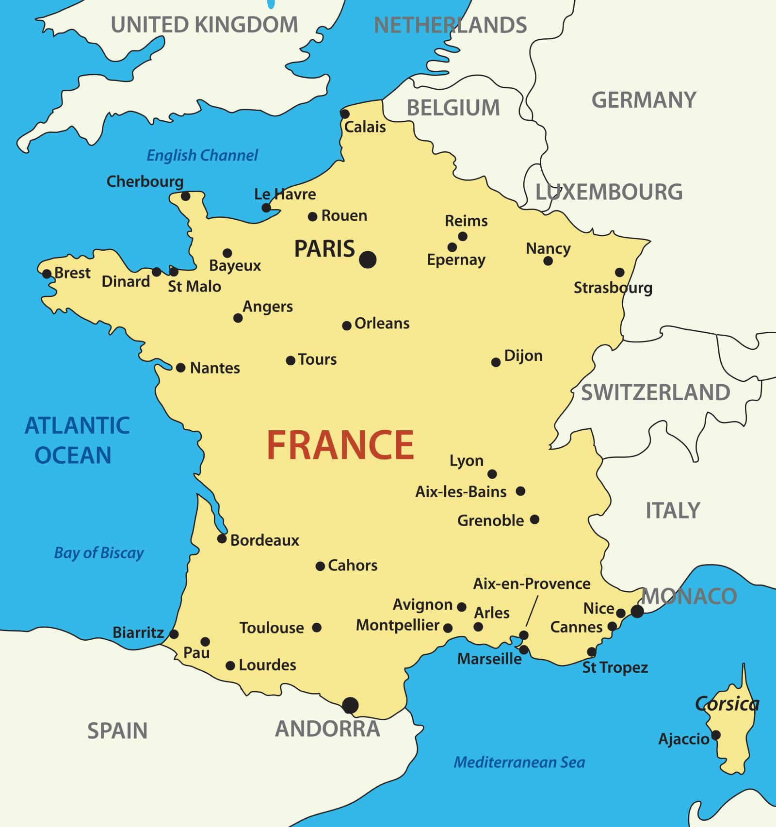 France country map with cities
