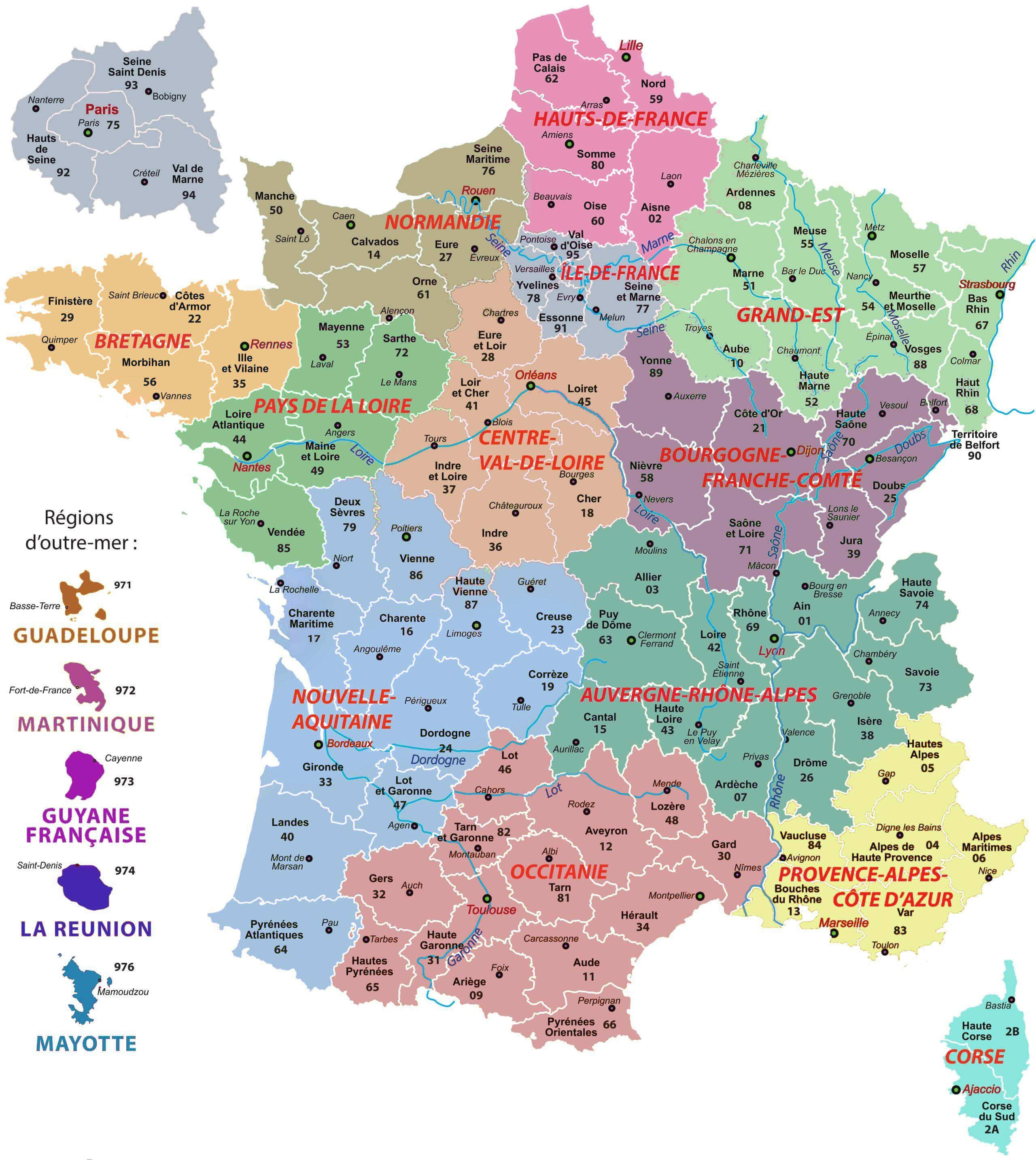 Political map of France and Francophone countries